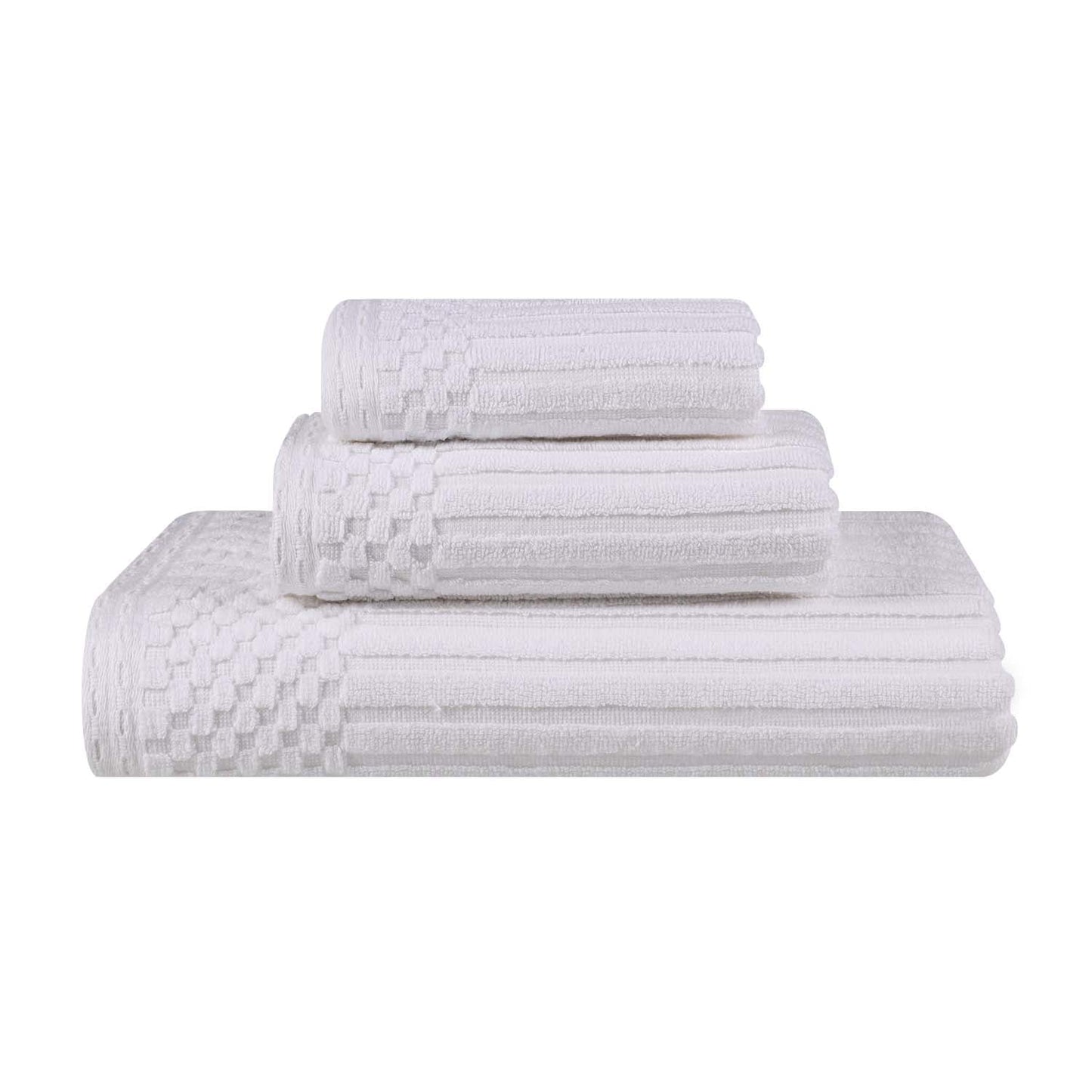 Soho Ribbed Cotton Absorbent 3 Piece Assorted Towel Set - White