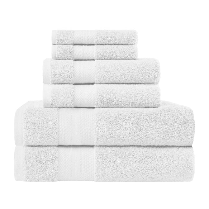 Turkish Cotton Highly Absorbent Solid 6 Piece Towel Set - White