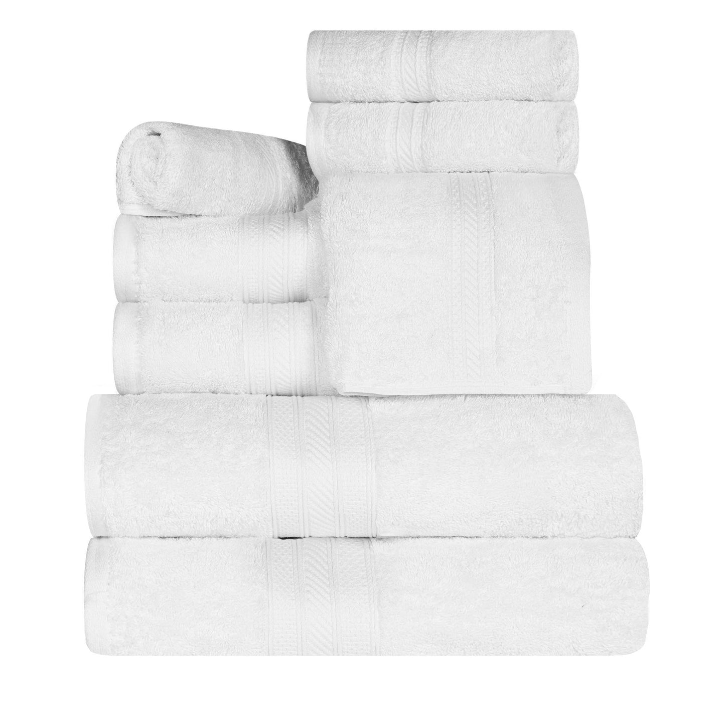 Cotton Heavyweight Absorbent Plush 8 Piece Towel Set - White