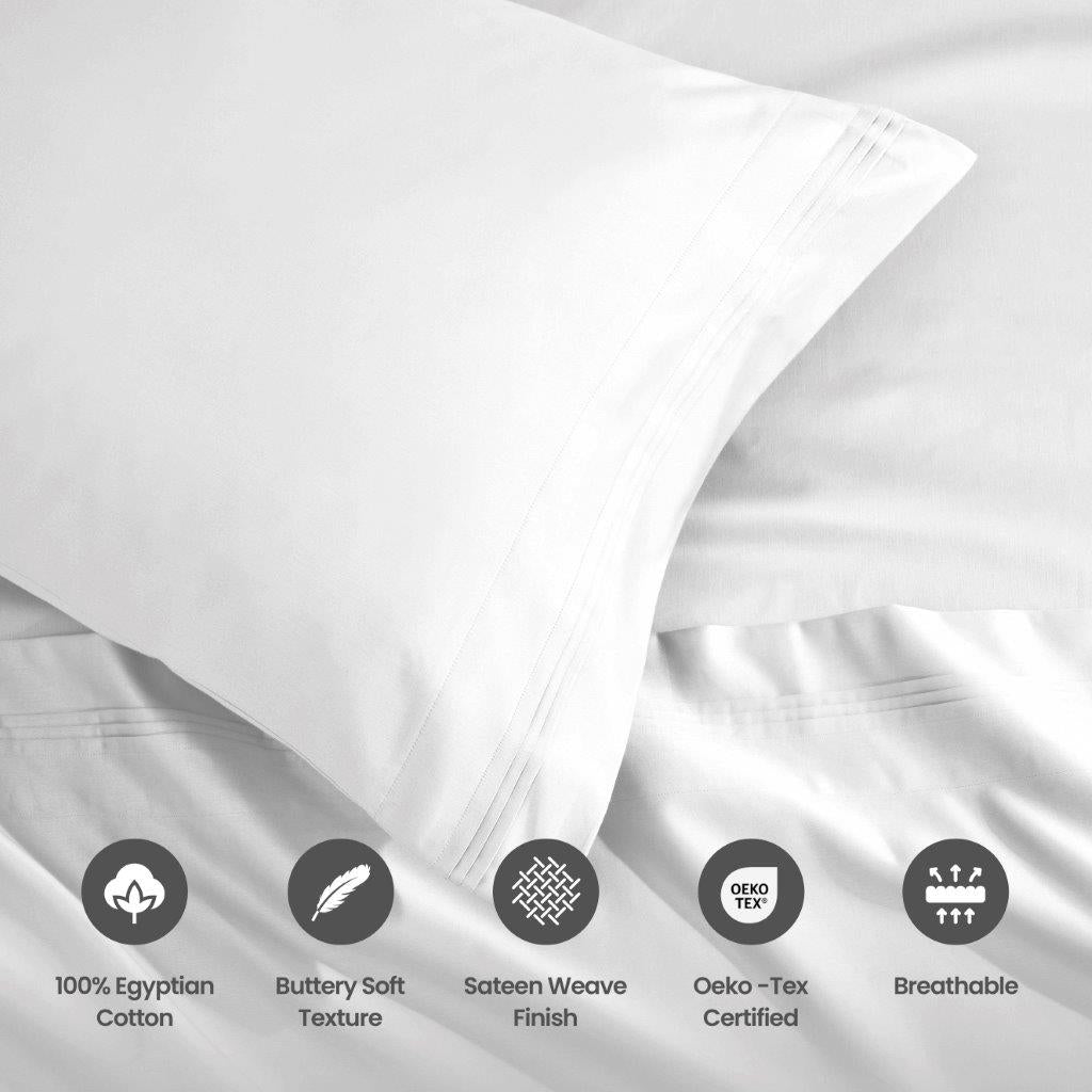 1500 Thread Count Egyptian Cotton 2 Piece Solid Pillowcase Set - White