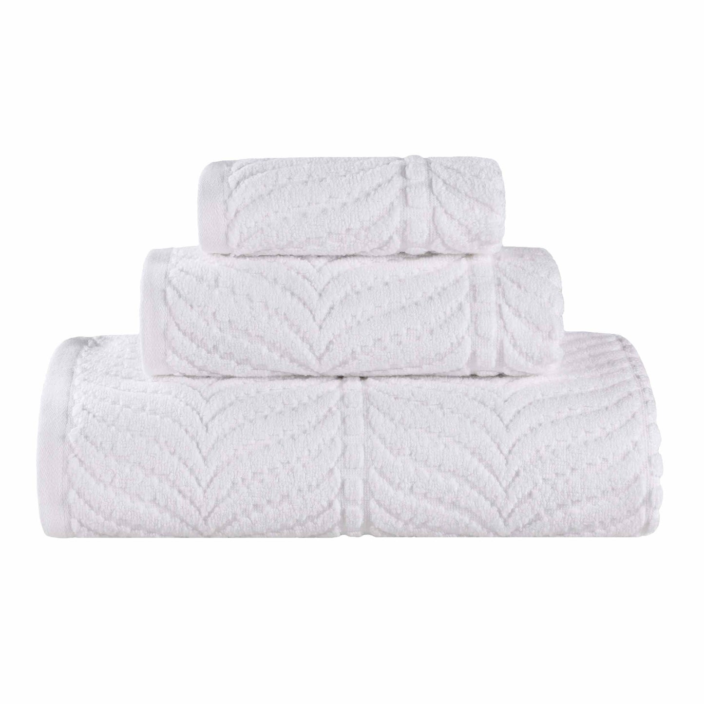 Chevron Zero Twist Jaquard Cotton 3 Piece Bathroom Towel Set - White