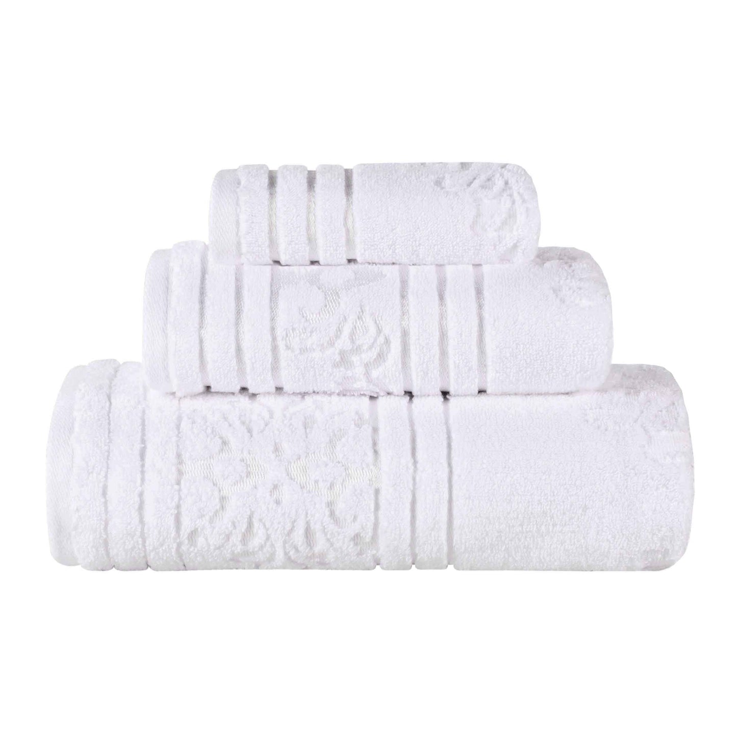 Sadie Zero Twist Cotton Floral Jacquard Absorbent 3 Piece Towel Set