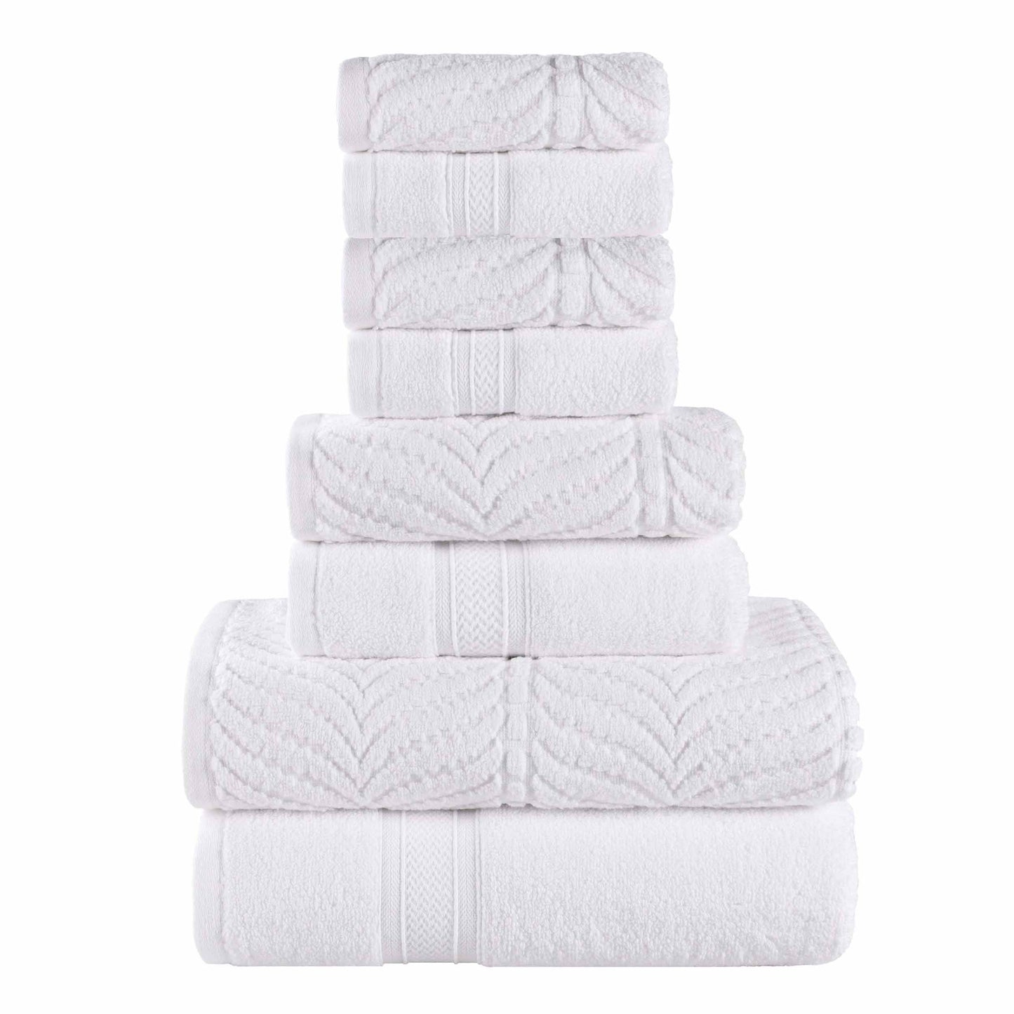 Chevron Zero Twist Solid and Jacquard Cotton 8 Piece Towel Set - White