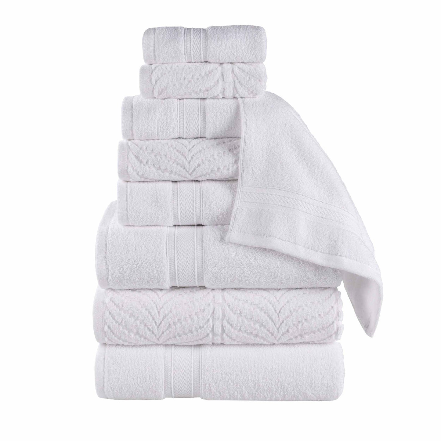 Chevron Zero Twist Solid and Jacquard Cotton 9 Piece Towel Set - White