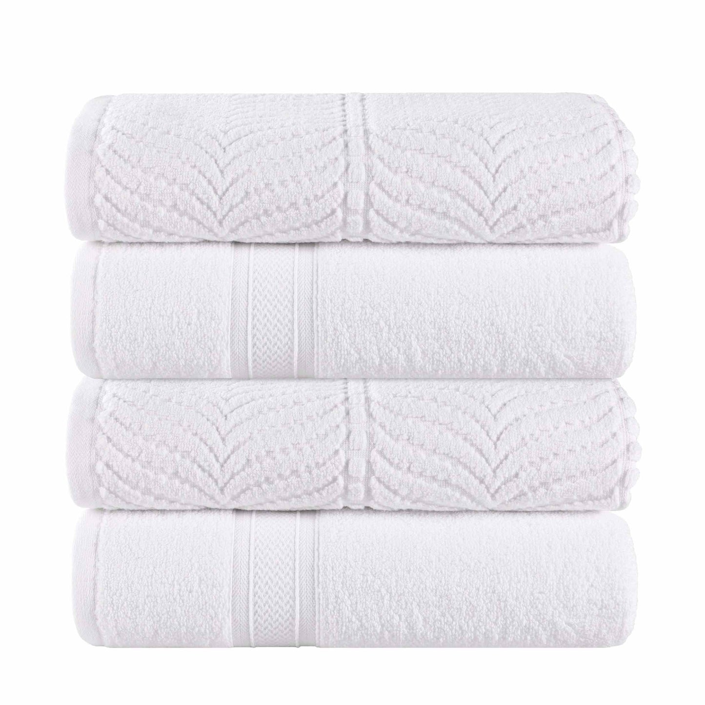Chevron Zero Twist Solid and Jacquard Soft Cotton Hand Towel Set of 6 - White
