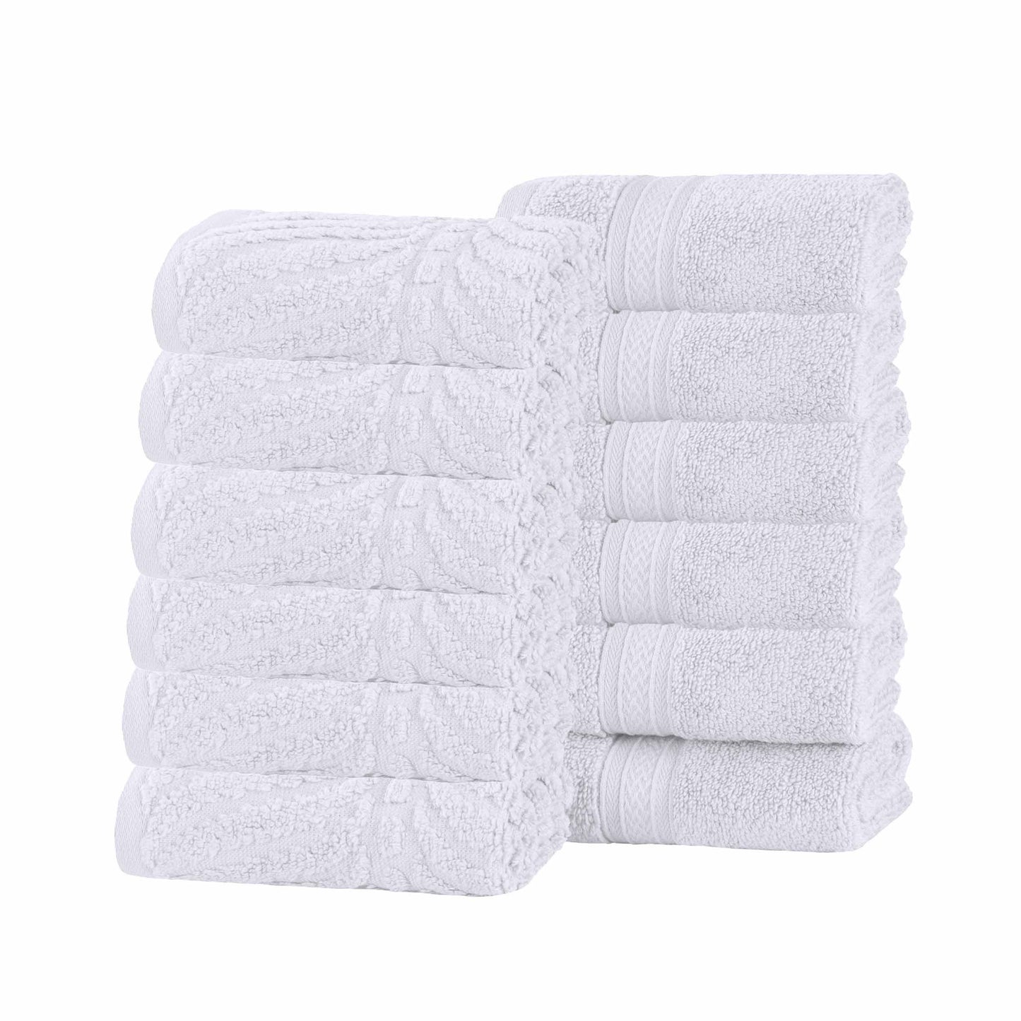 Chevron Zero Twist Solid and Jacquard Soft Cotton Washcloth Set of 12 - White