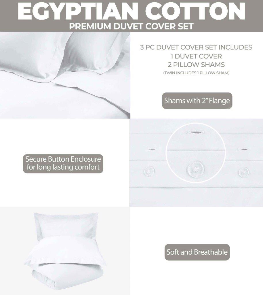 Egyptian Cotton 300 Thread Count Solid Duvet Cover Set - White