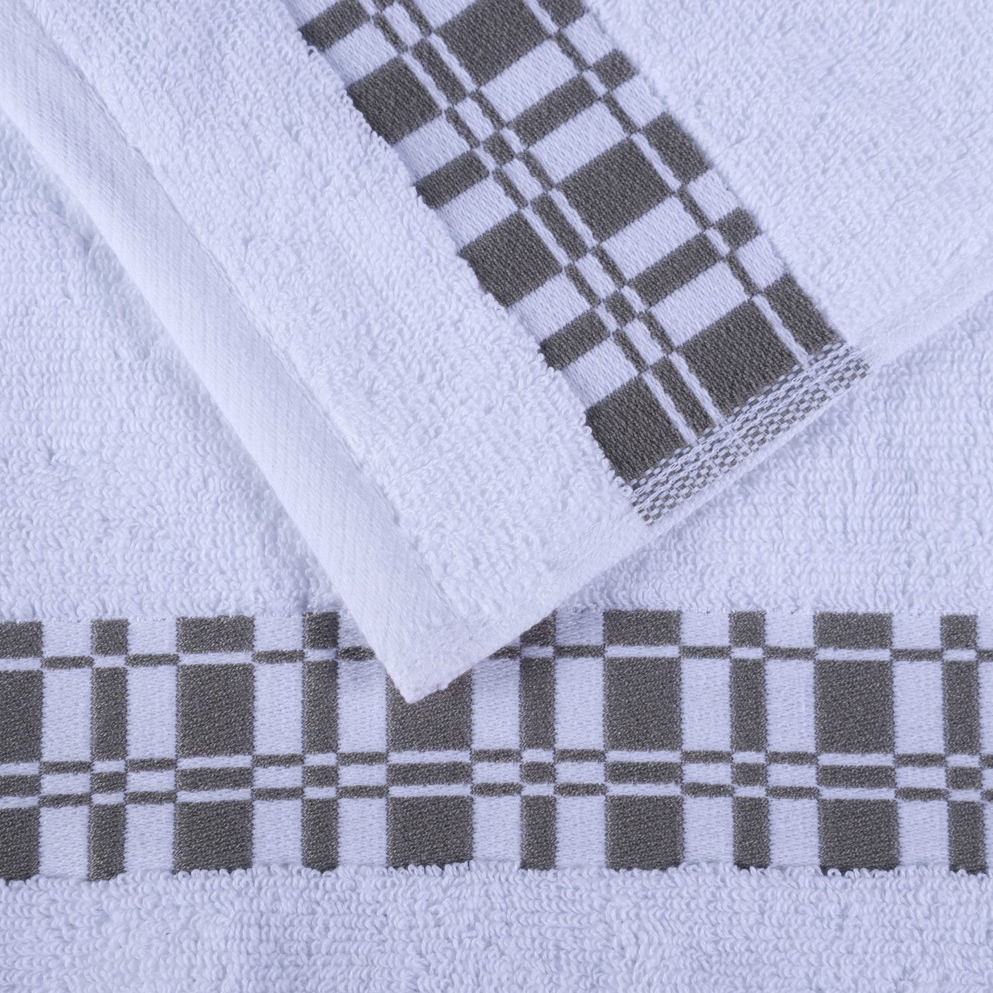 Larissa Cotton Geometric Border Bath Towel Set of 4 - White