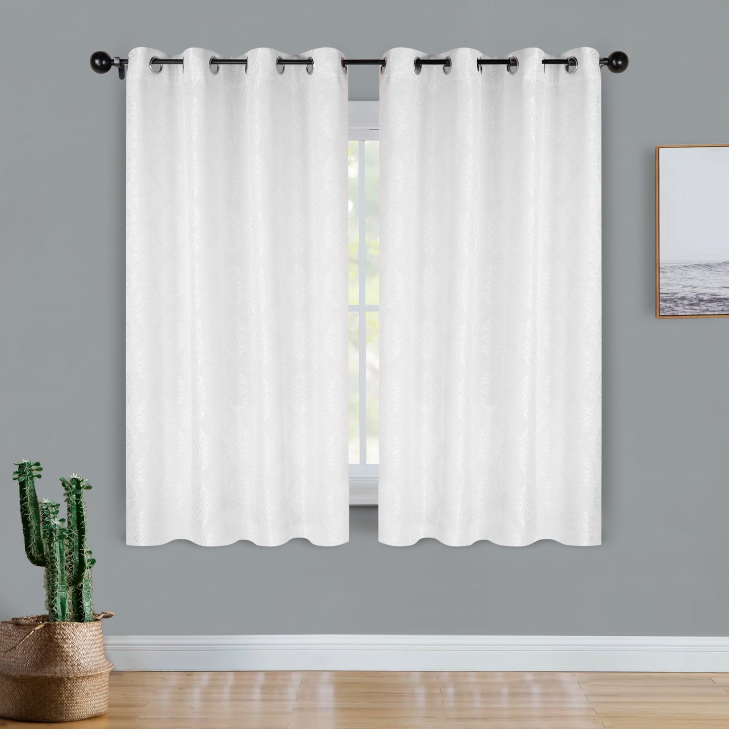 Venetian Damask Jacquard Curtain Panels, Set of 2 - White
