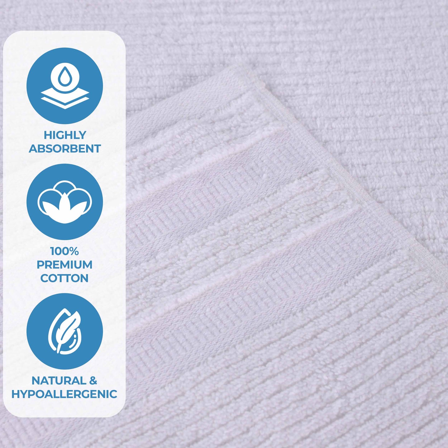 Brea Zero Twist Cotton Ribbed Geometric Border Face Towel Set of 12