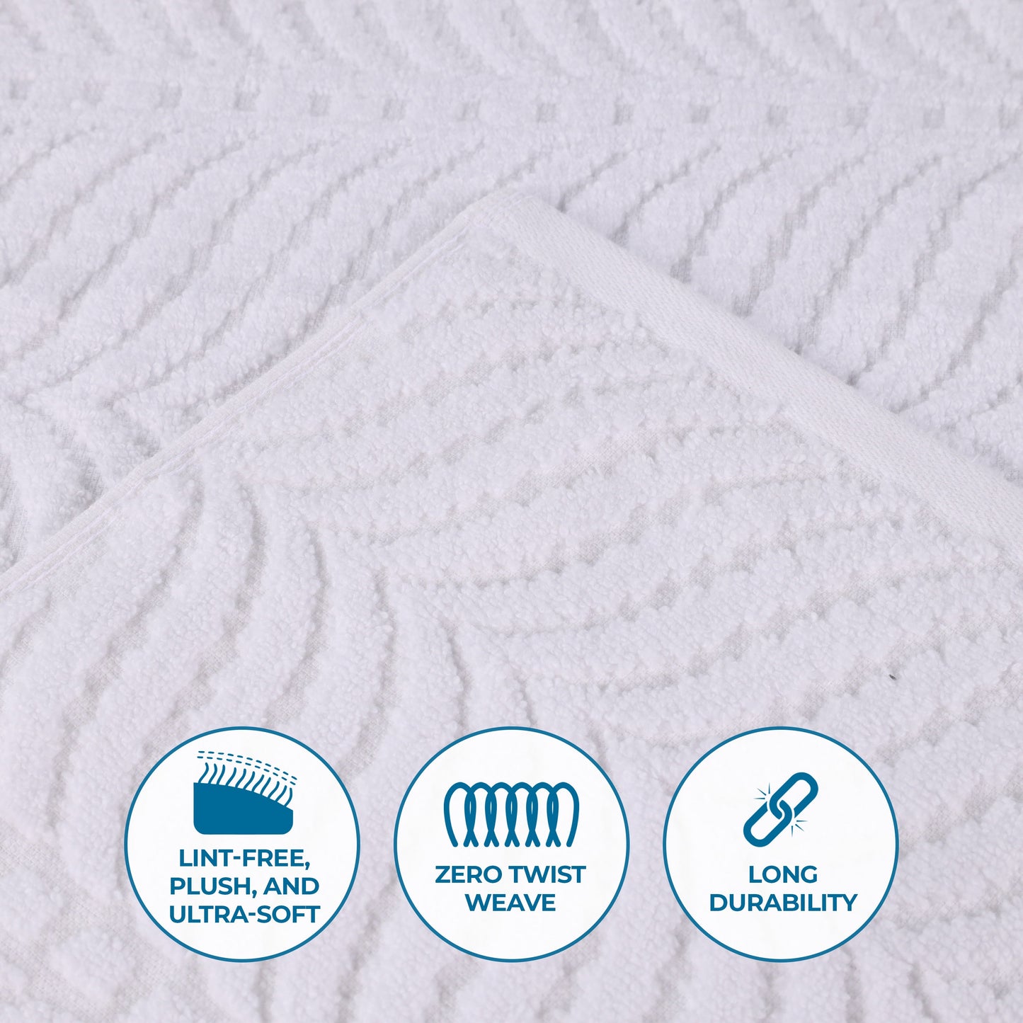 Chevron Zero Twist Solid and Jacquard Soft Cotton 6 Piece Towel Set - White