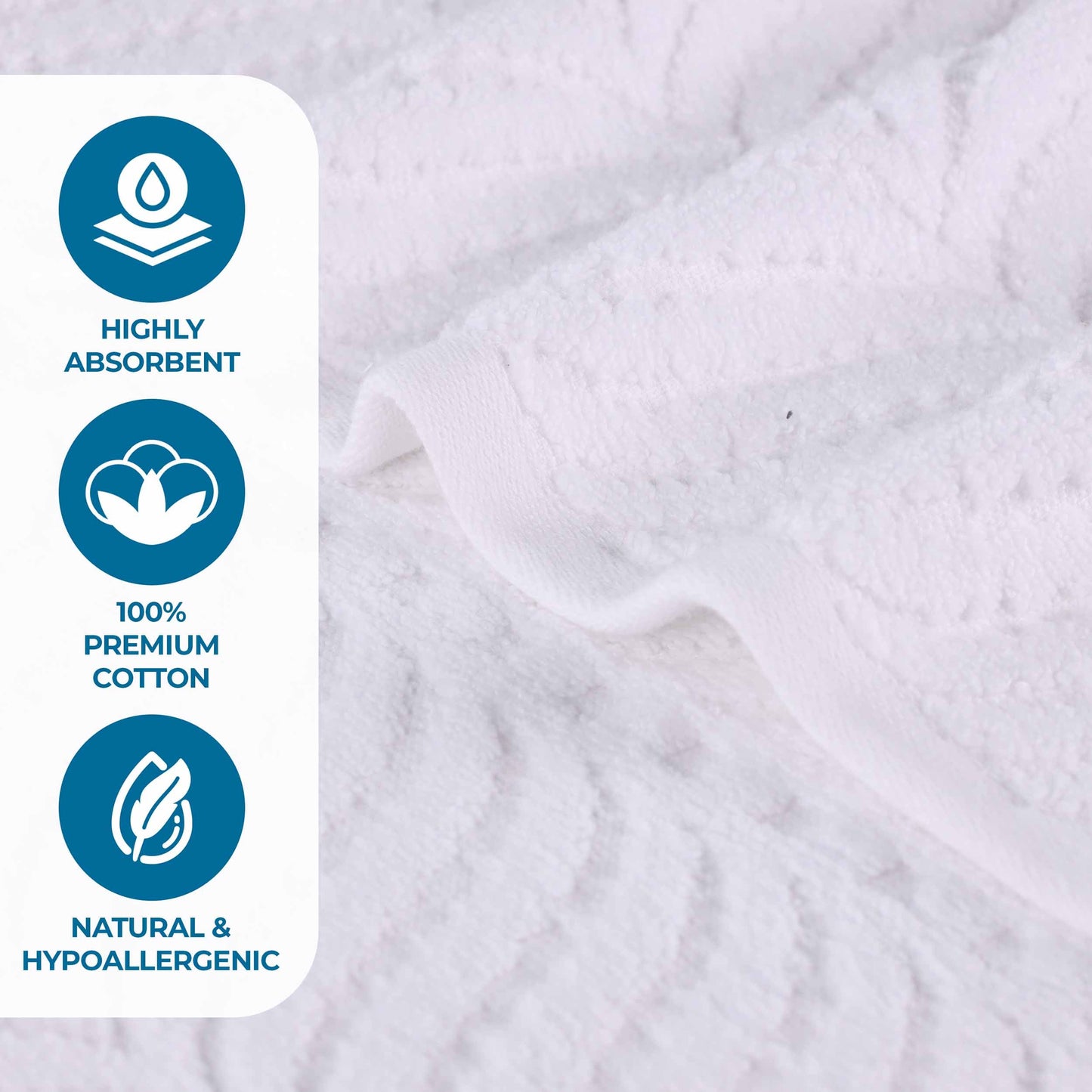 Chevron Zero Twist Solid and Jacquard Soft Cotton 6 Piece Towel Set - White