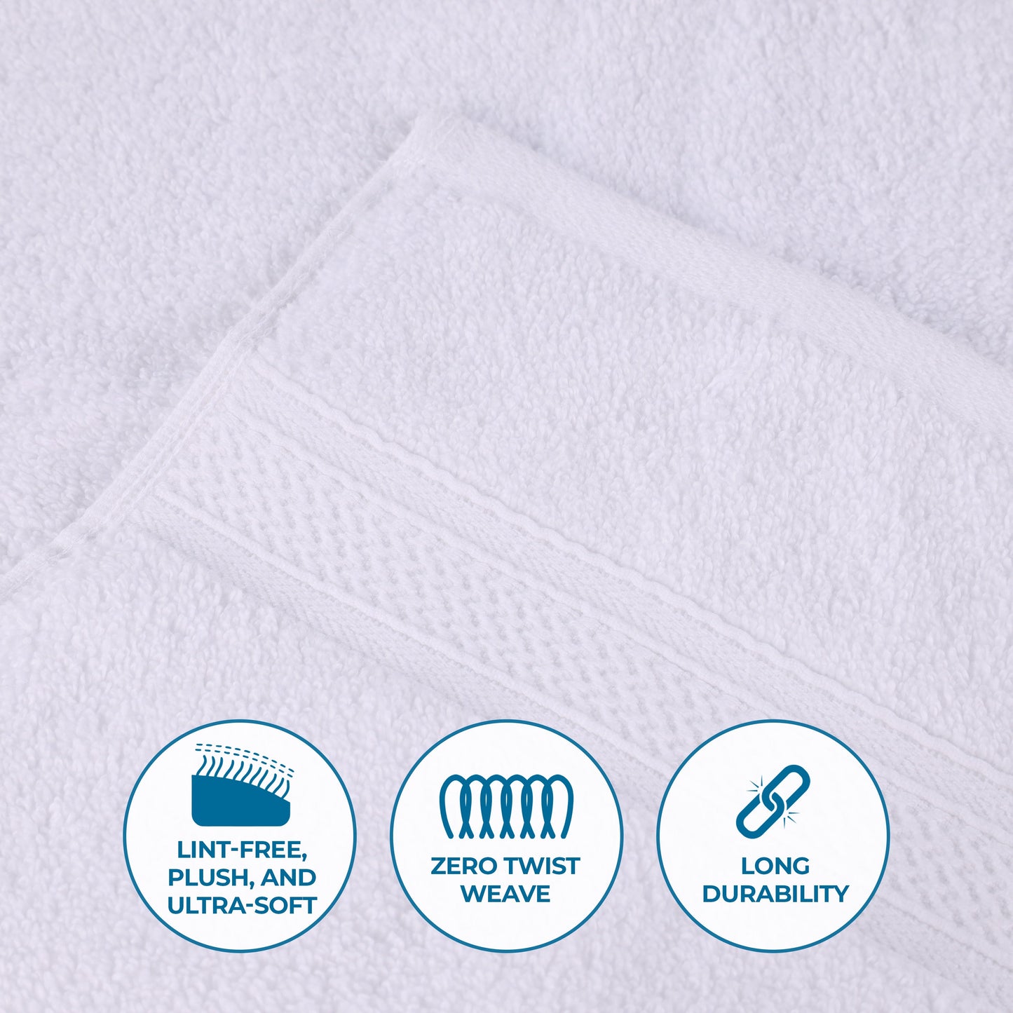 Chevron Zero Twist Solid and Jacquard Soft Cotton 6 Piece Towel Set - White
