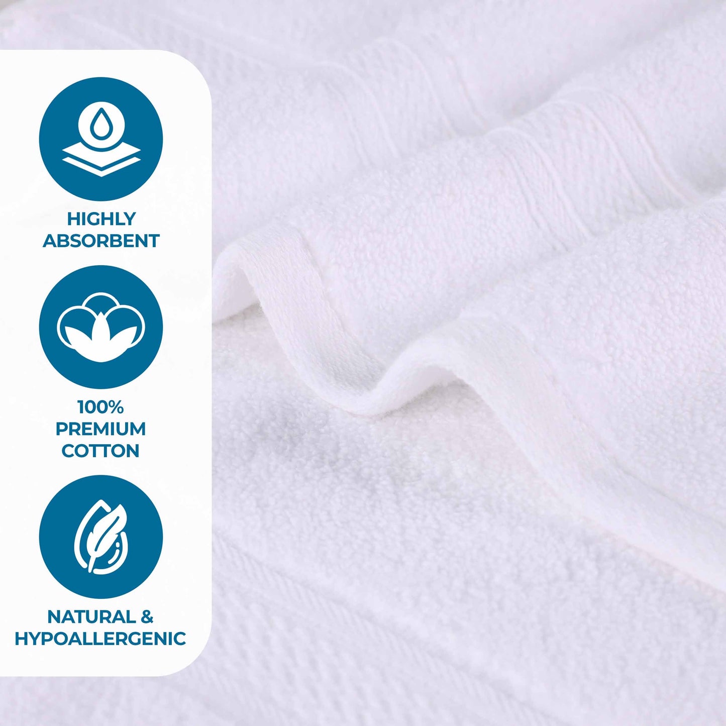 Chevron Zero Twist Solid and Jacquard Soft Cotton 6 Piece Towel Set - White