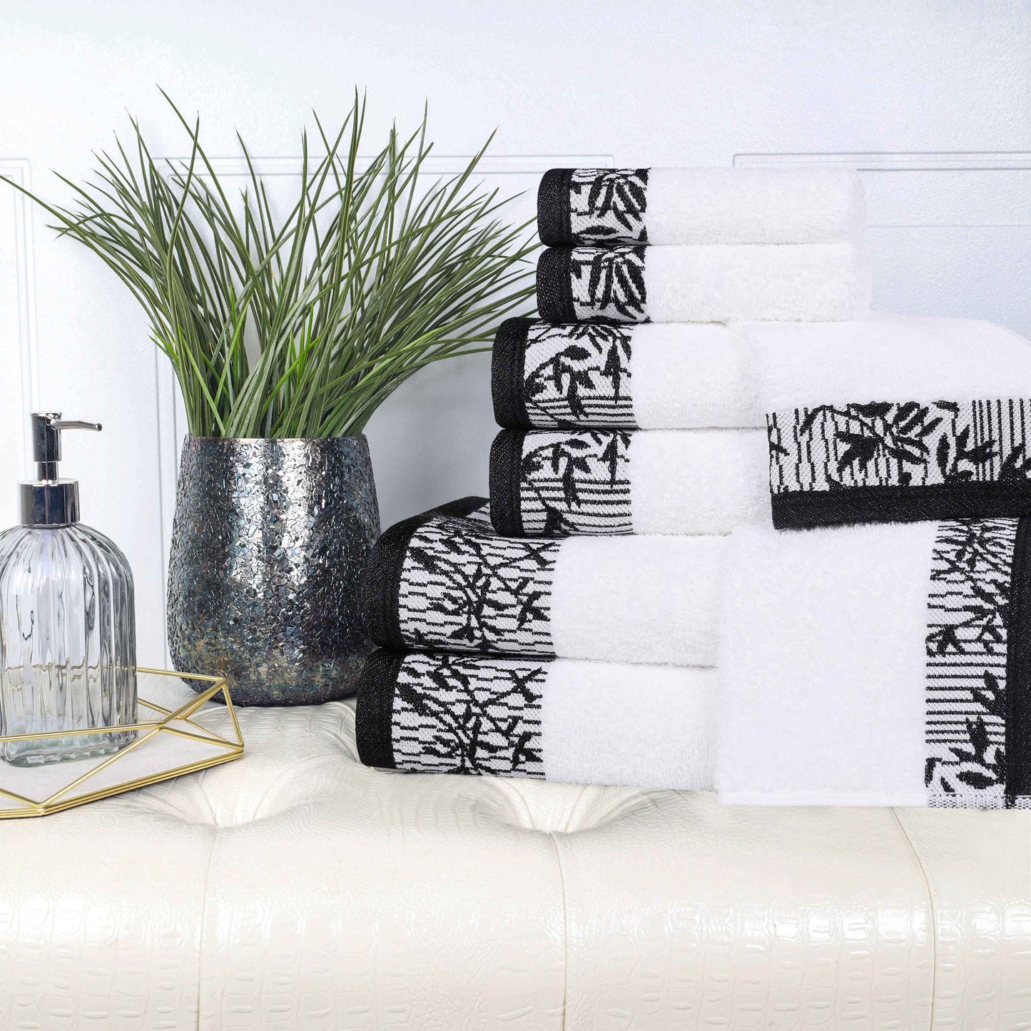 Wisteria Cotton Medium Weight Floral Jacquard Border 8 Piece Towel Set