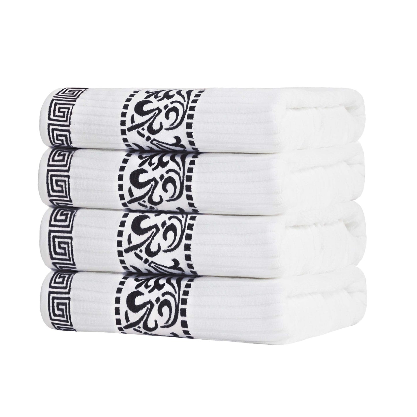 Athens Cotton Greek Key Trim Bath Towel Set of 4 - White-Black