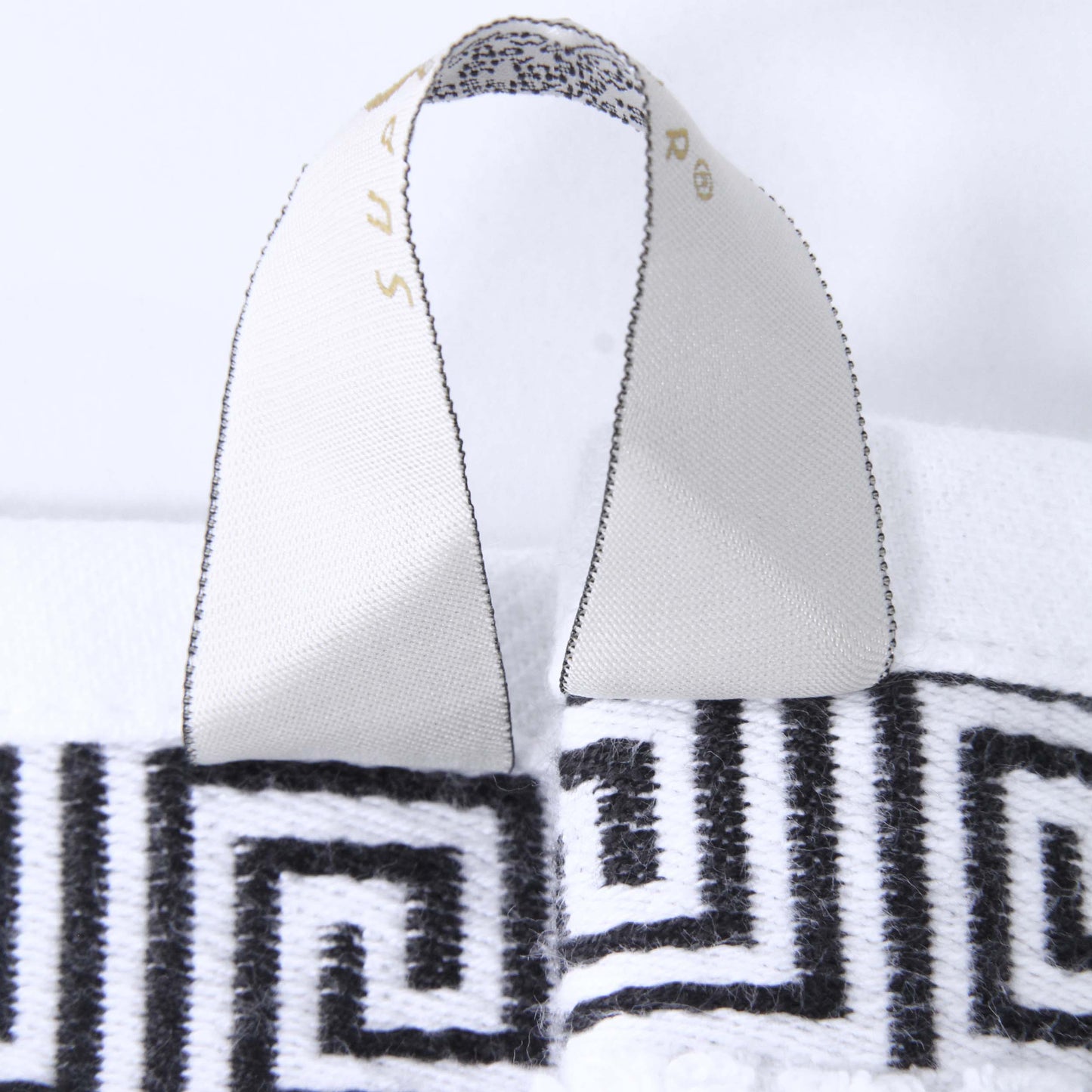 Athens Cotton Medium Weight Floral Greek Key Trim 6 Piece Towel Set - White-Black