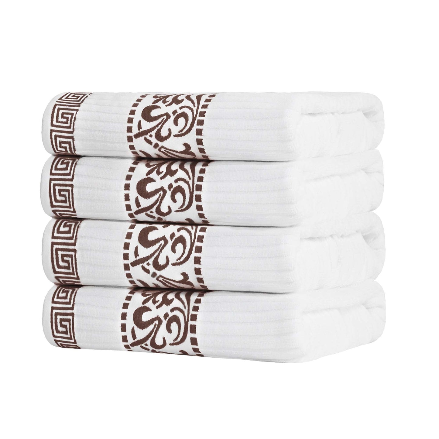Athens Cotton Greek Key Trim Bath Towel Set of 4 - White-Chocolate