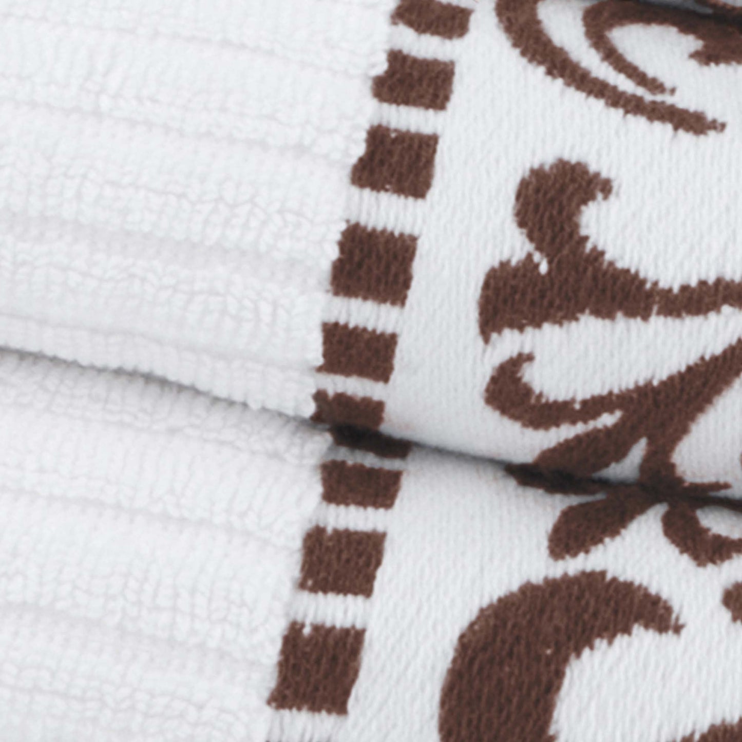 Athens Cotton Medium Weight Floral Greek Key Trim 6 Piece Towel Set - White-Chocolate