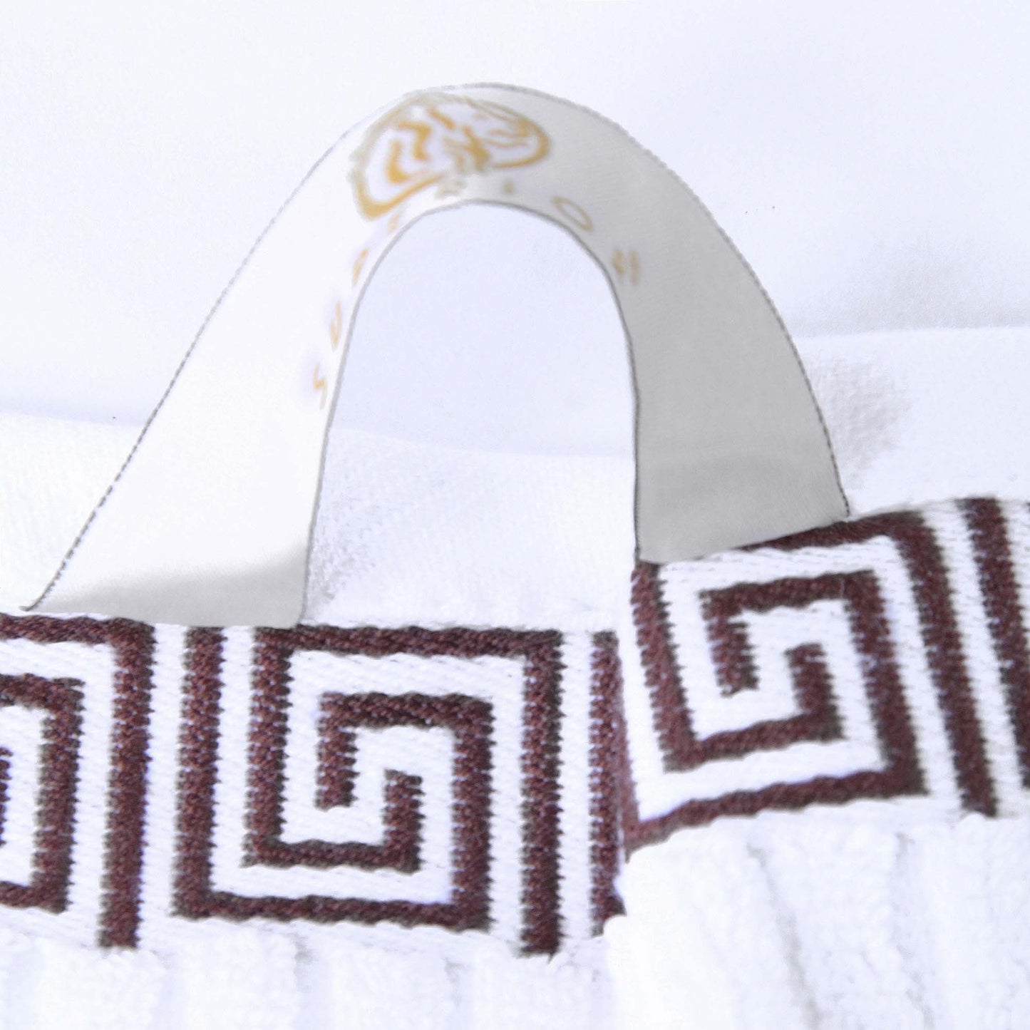 Athens Cotton Greek Key Trim Bath Towel Set of 4 - White-Chocolate