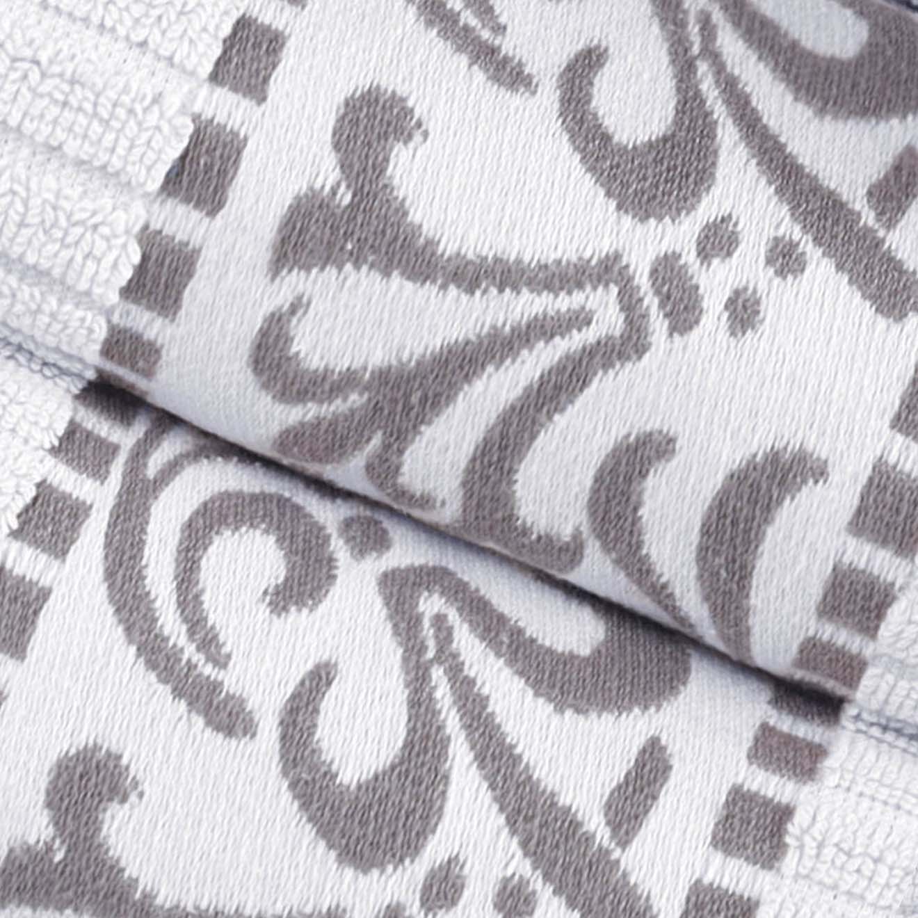 Athens Cotton Medium Weight Floral Greek Key Trim 6 Piece Towel Set - White-Chrome