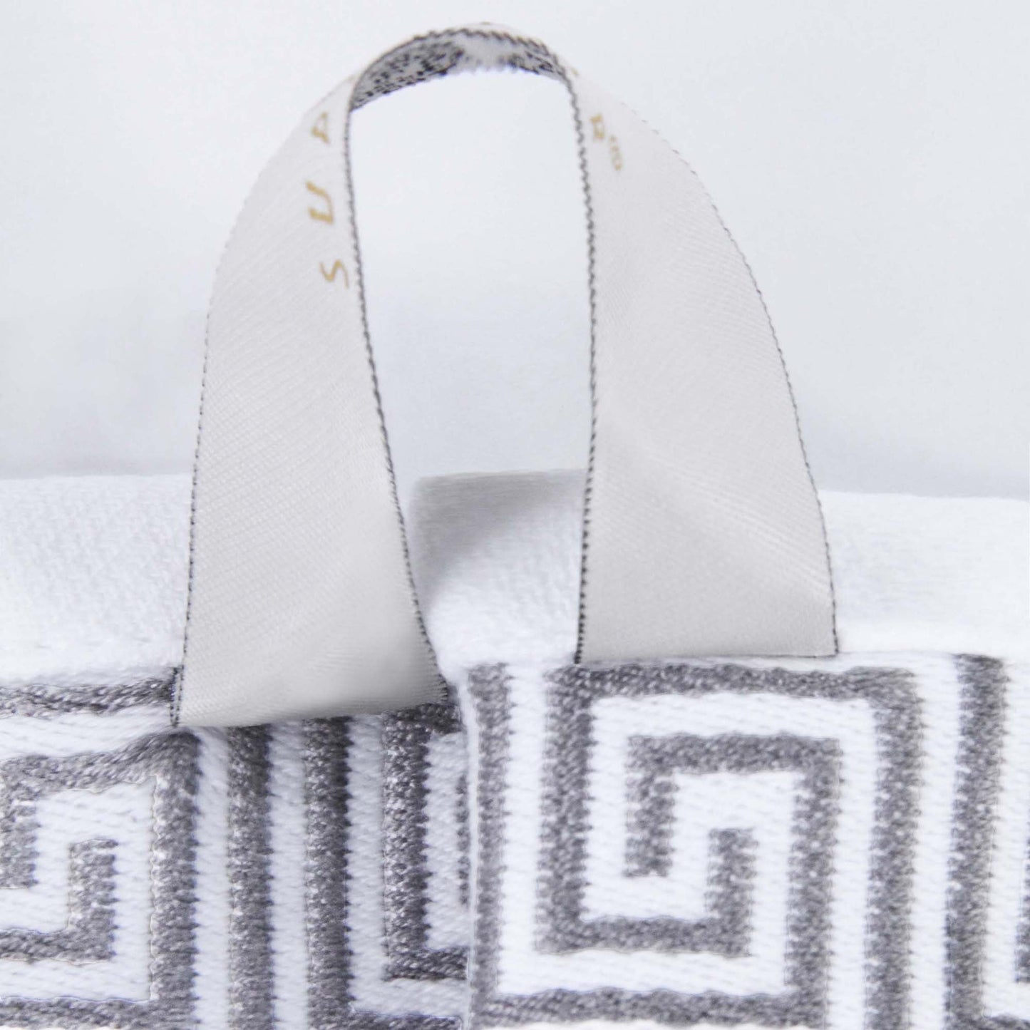 Athens Cotton Medium Weight Floral Greek Key Trim 6 Piece Towel Set - White-Chrome