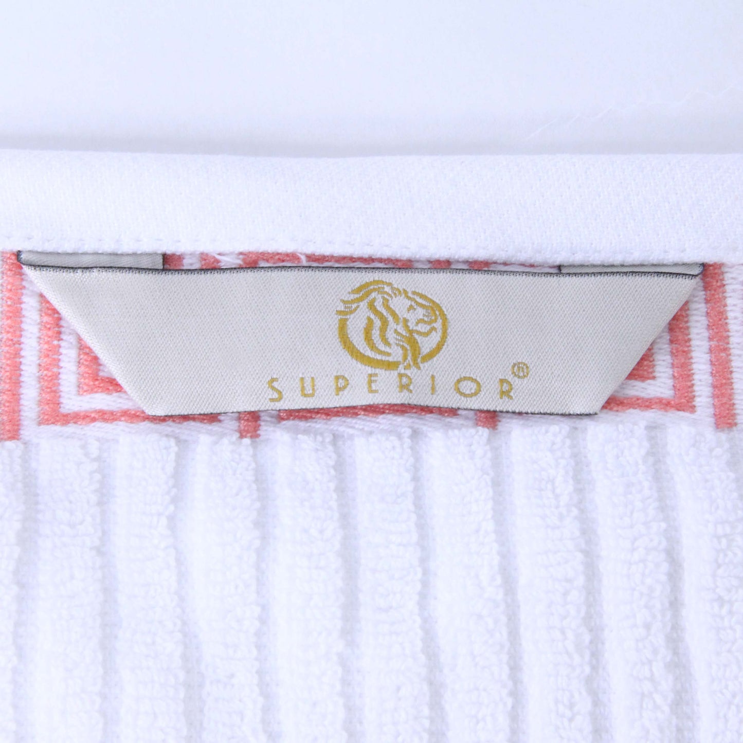 Athens Cotton Greek Key Trim Bath Towel Set of 4 - White-Coral