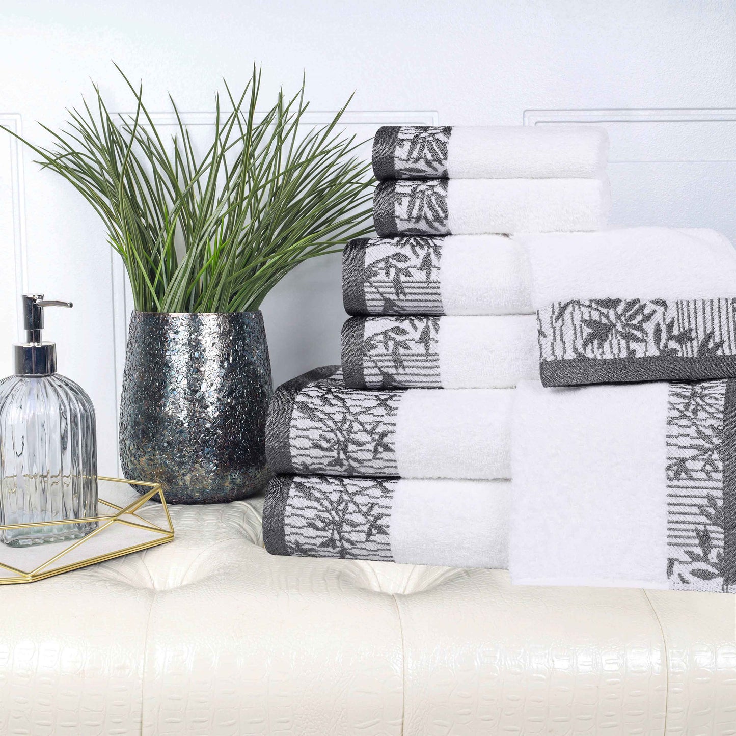 Wisteria Cotton Medium Weight Floral Jacquard Border 8 Piece Towel Set