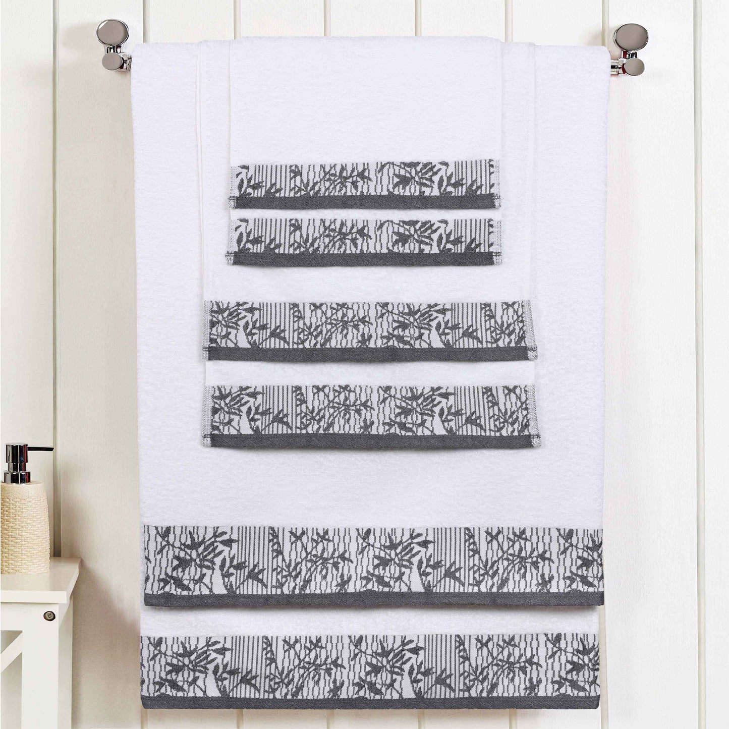 Wisteria Cotton Medium Weight Floral Jacquard Border 6 Piece Towel Set