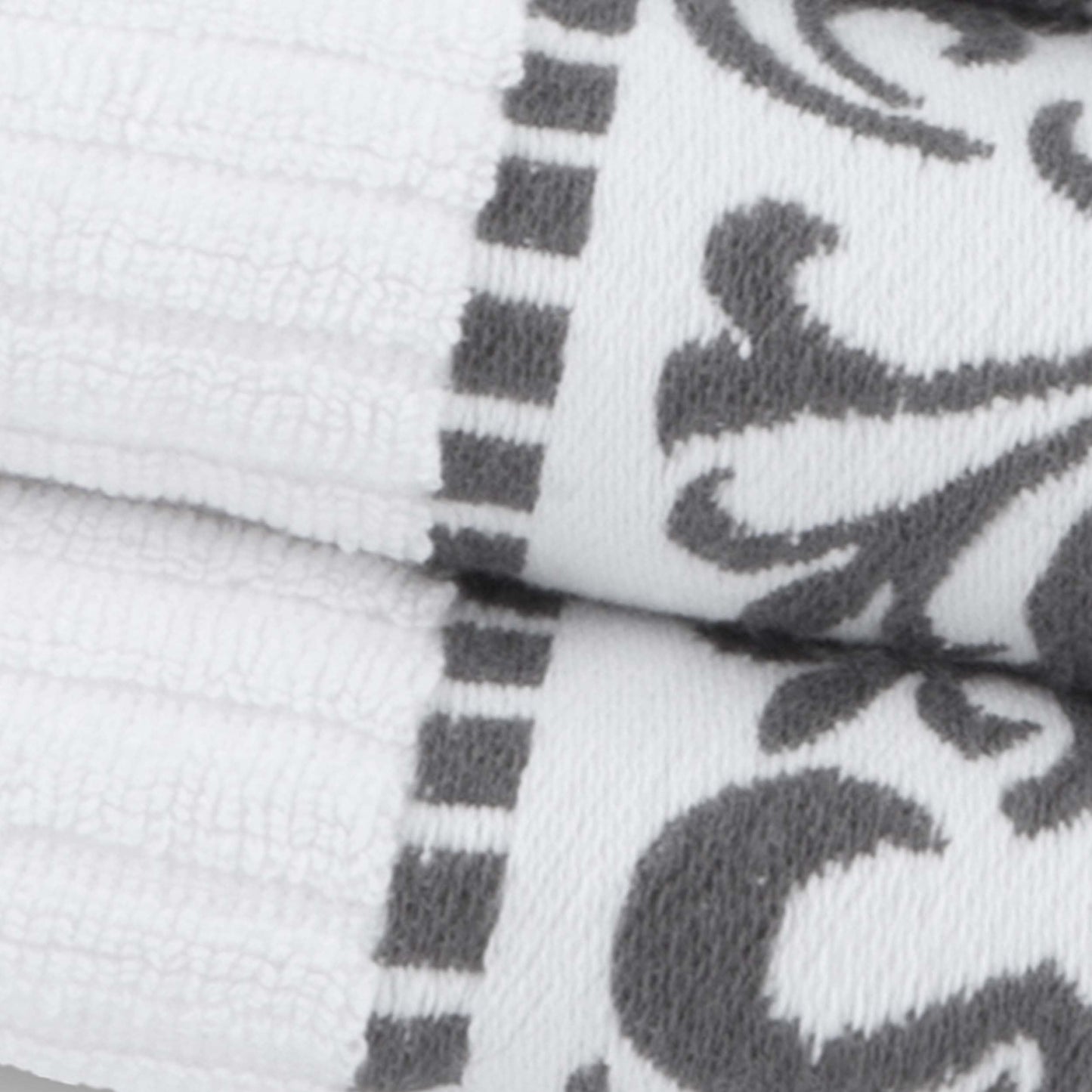 Athens Cotton Greek Key Trim Bath Towel Set of 4 - White-Gray