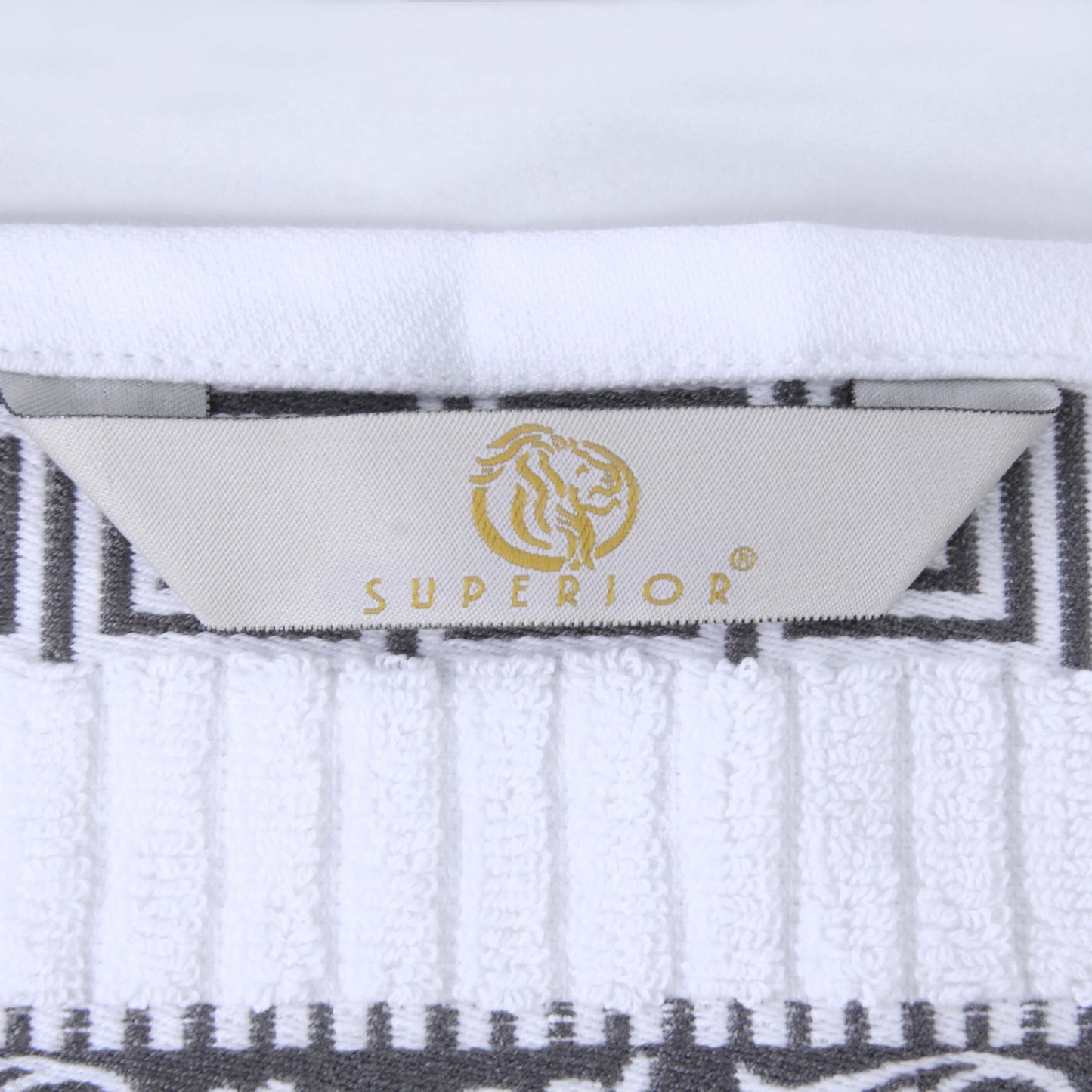 Athens Cotton Medium Weight Floral Greek Key Trim 6 Piece Towel Set - White-Gray