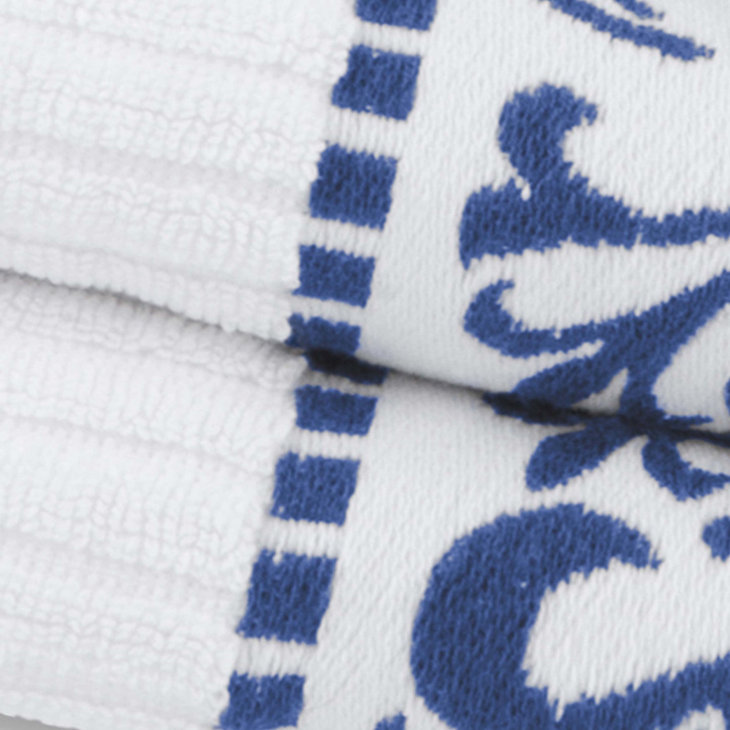 Athens Cotton Medium Weight Floral Greek Key Trim 6 Piece Towel Set - White-NavyBlue