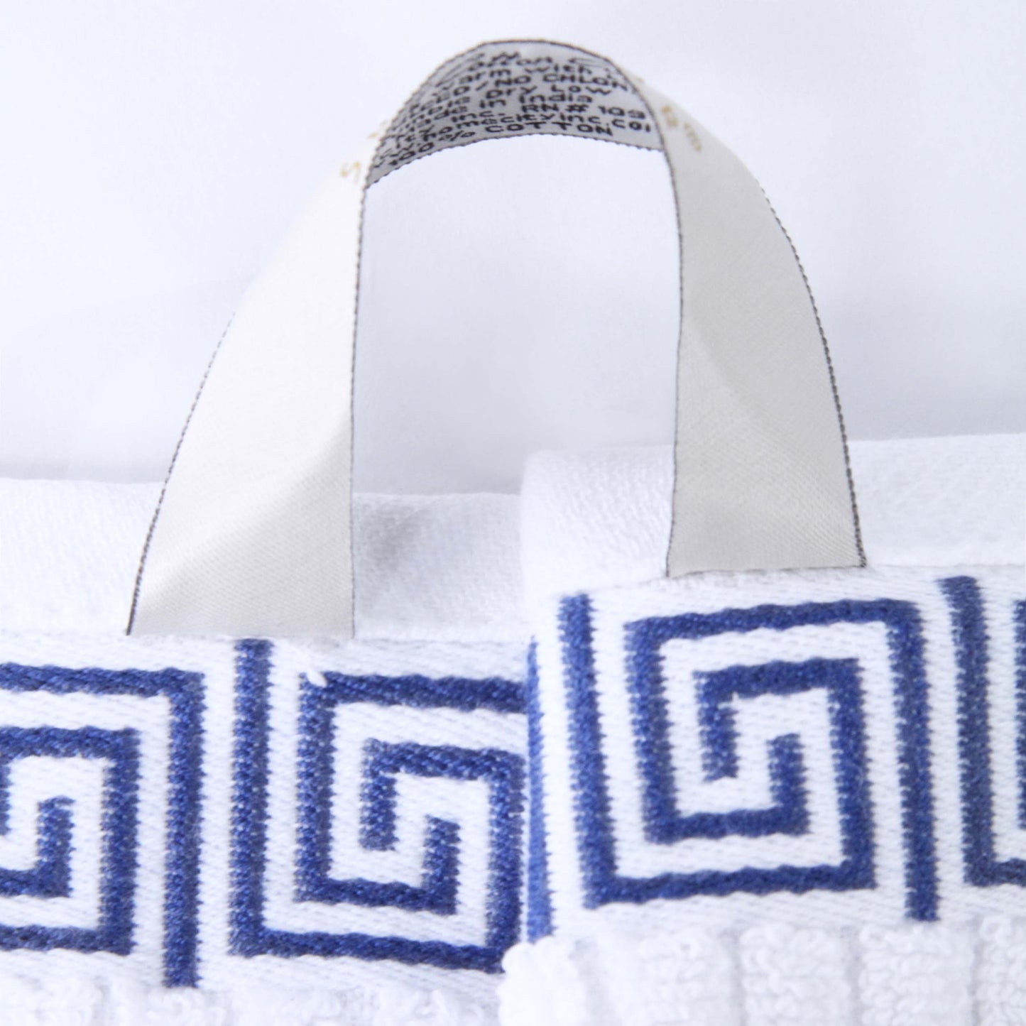 Athens Cotton Medium Weight Floral Greek Key Trim 6 Piece Towel Set - White-NavyBlue