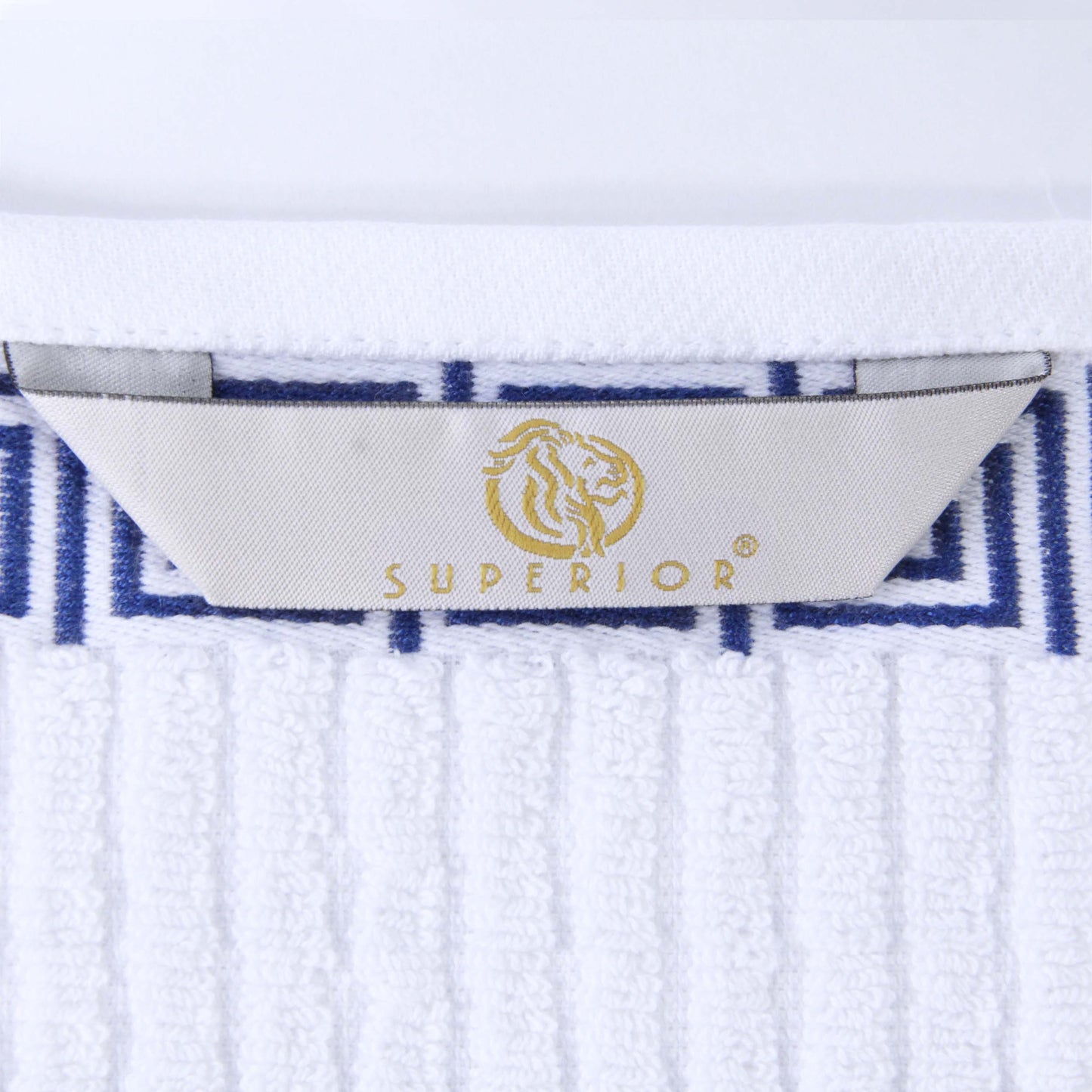 Athens Cotton Medium Weight Floral Greek Key Trim 6 Piece Towel Set - White-NavyBlue