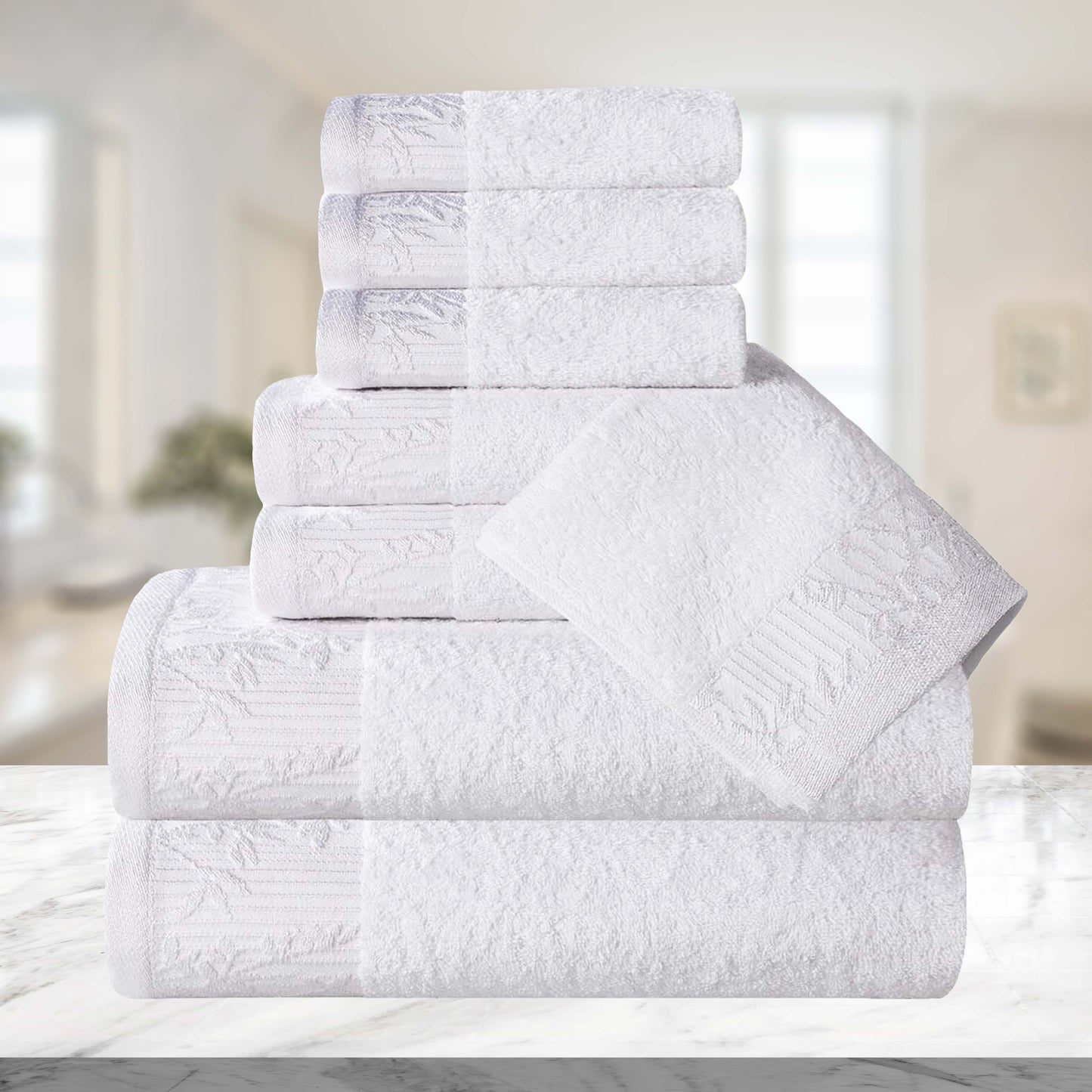 Wisteria Cotton Medium Weight Floral Jacquard Border 8 Piece Towel Set