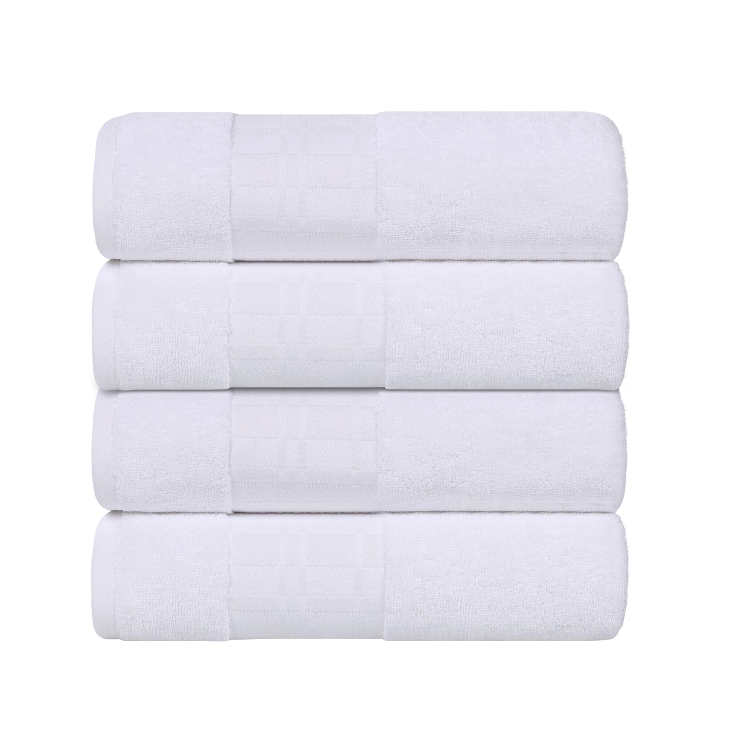 Larissa Cotton Geometric Border Bath Towel Set of 4 - White-White