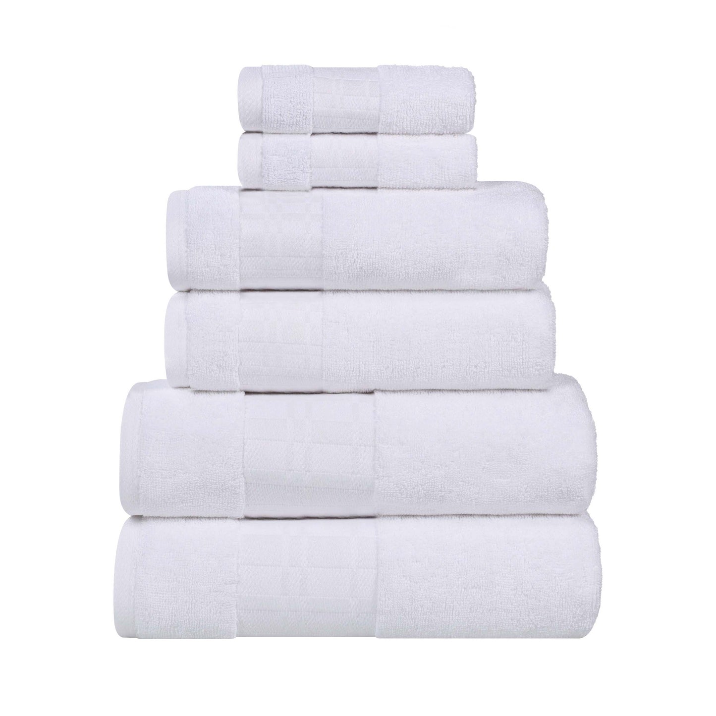 Larissa Cotton Geometric Border 6 Piece Assorted Towel Set - White-White