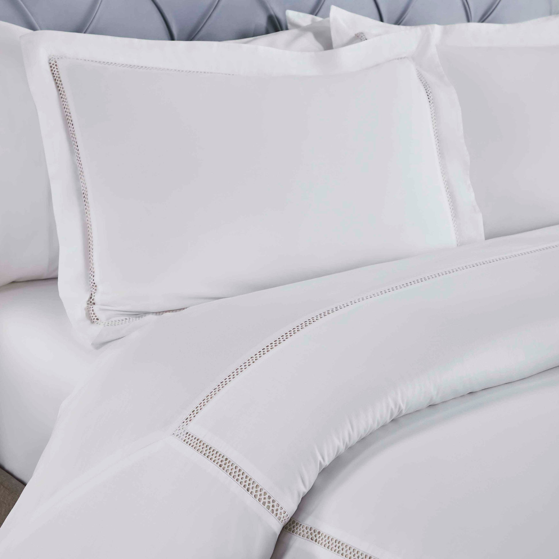 Riverton Cotton Cross-Stitch Embroidered 3 Piece Duvet Cover Set - White