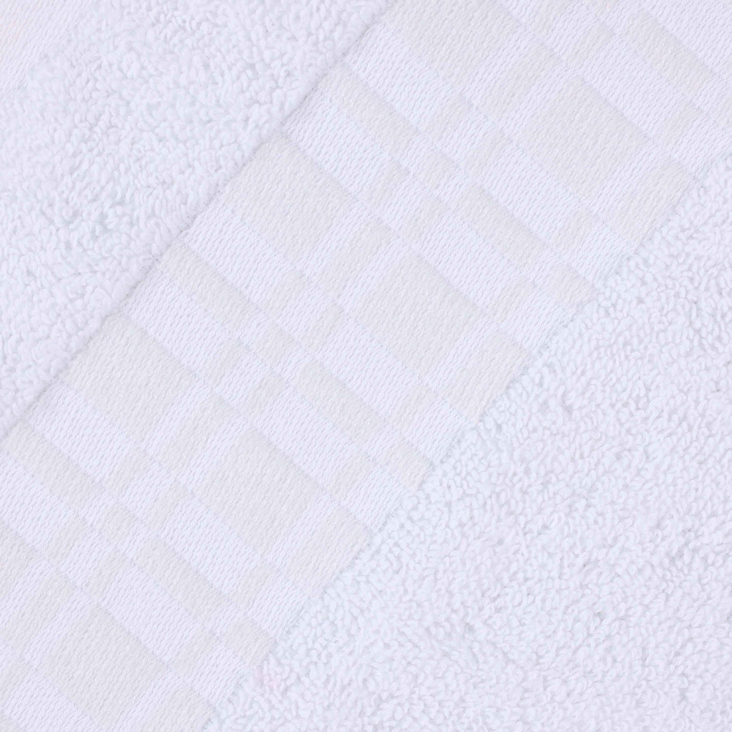 Larissa Cotton Geometric Border Bath Towel Set of 4 - White-White