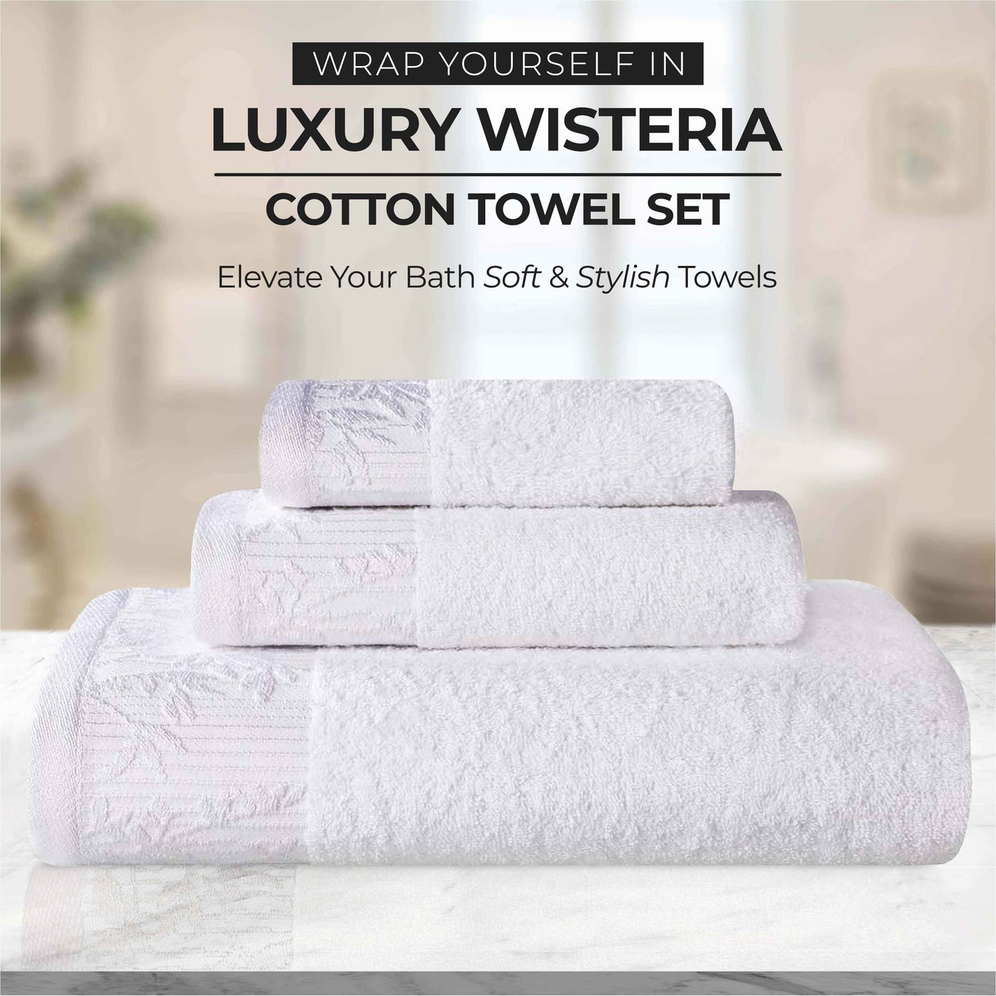 Wisteria Cotton Medium Weight Floral Jacquard Border 6 Piece Towel Set