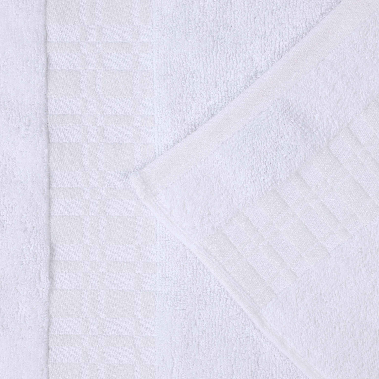 Larissa Cotton Geometric Border Bath Towel Set of 4 - White-White