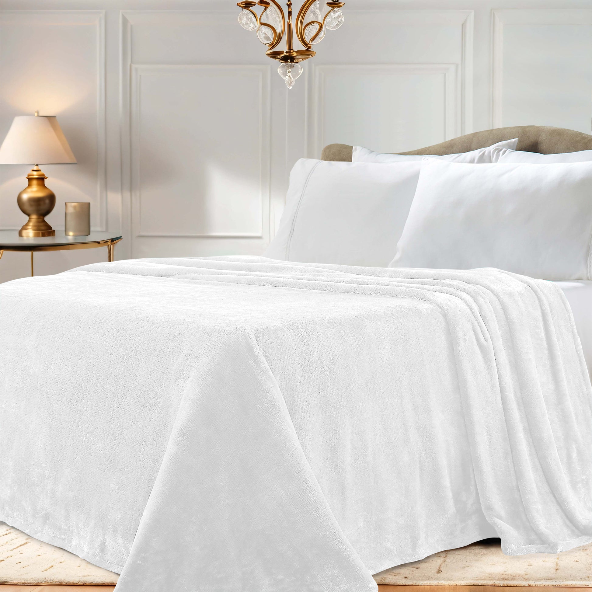 Fleece Plush Medium Weight Fluffy Soft Solid Decorative Blanket - White