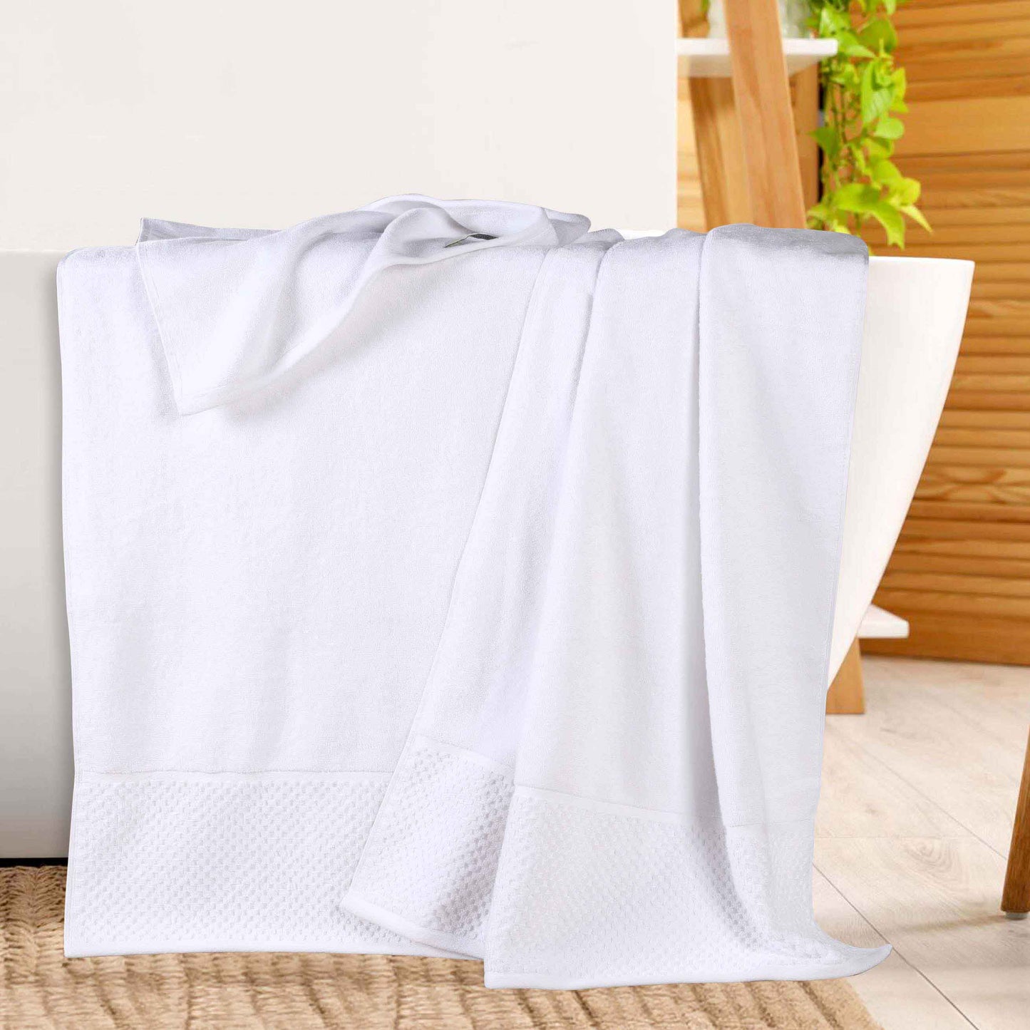 Lodie Cotton Jacquard Solid and Two-Toned Bath Sheet - White
