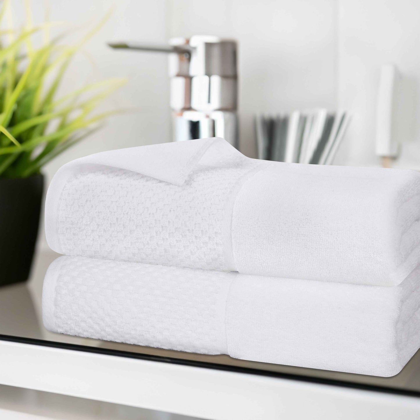 Lodie Cotton Jacquard Solid and Two-Toned Bath Sheet - White