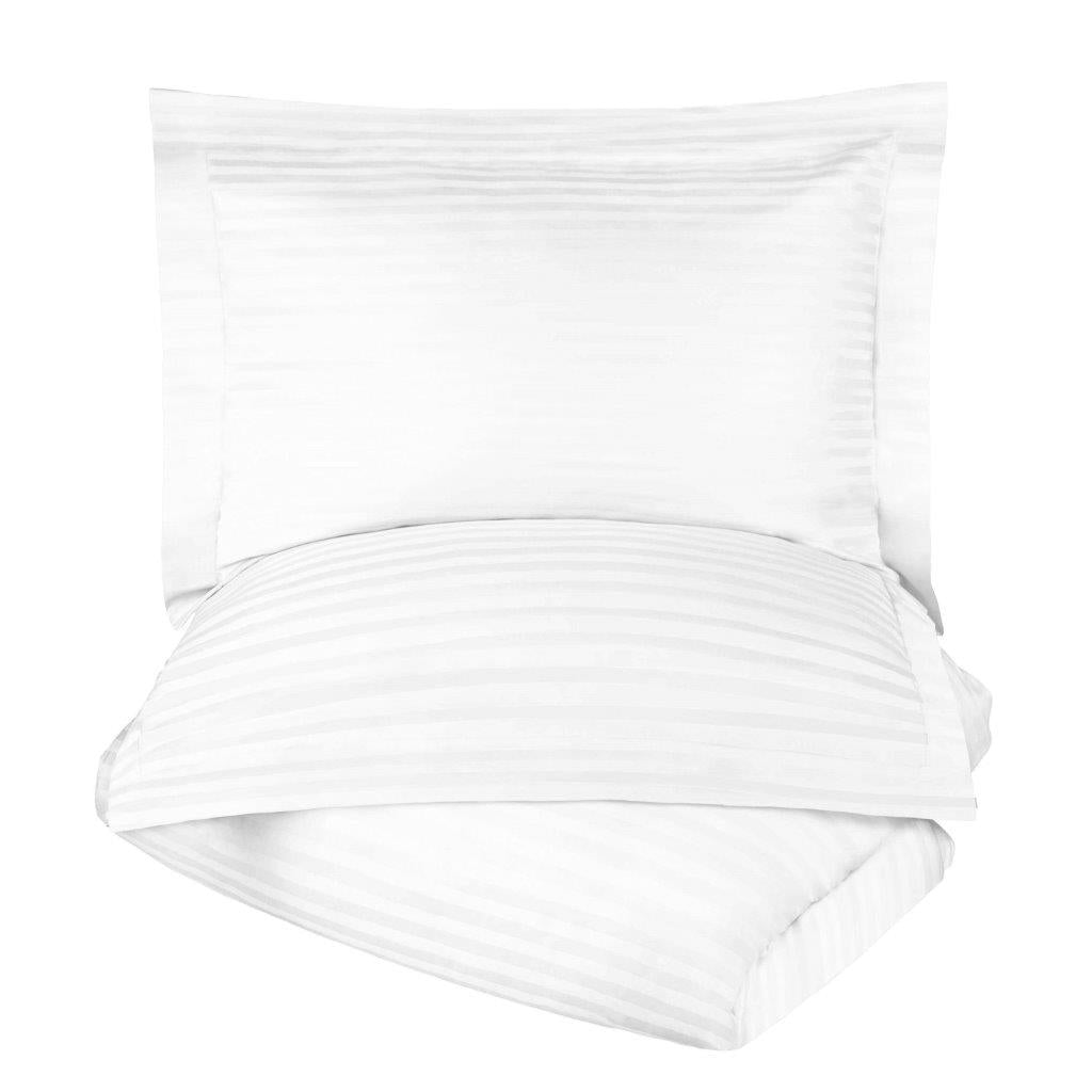 Egyptian Cotton 600 Thread Count Striped Duvet Cover Set - White