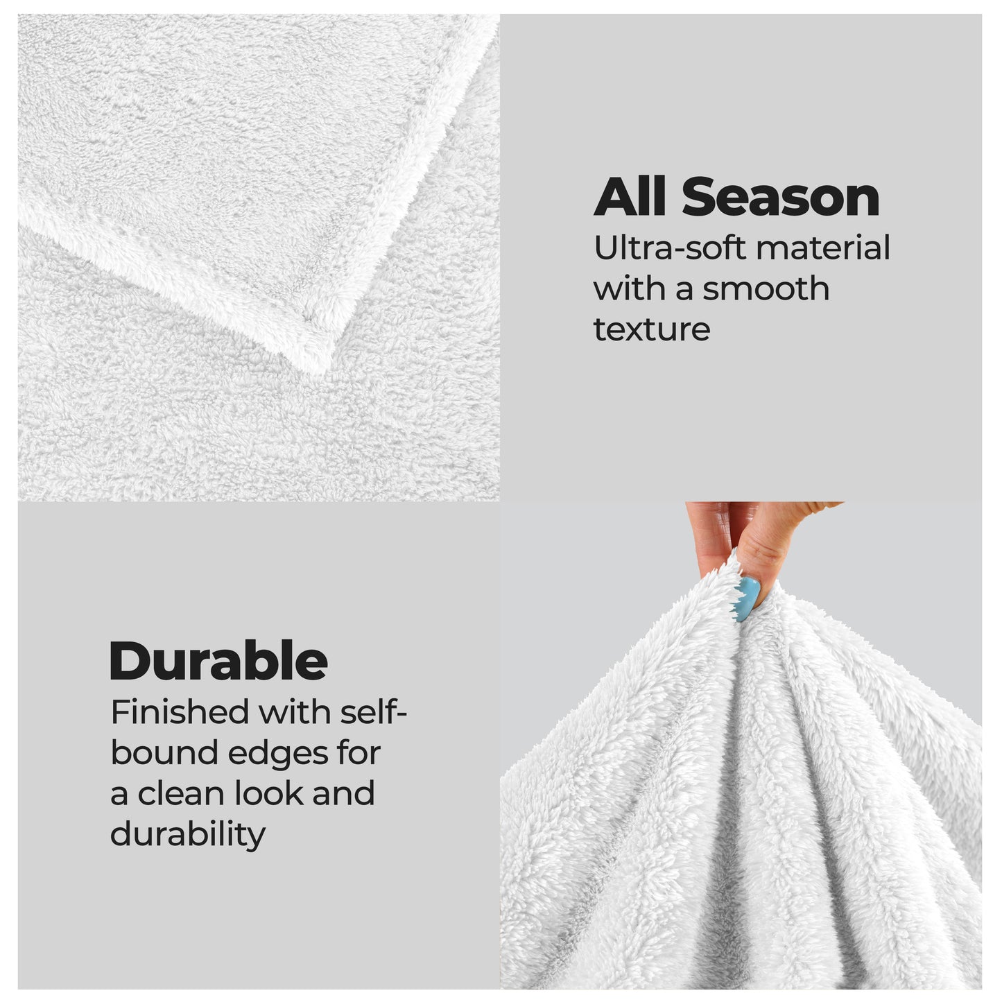 Fleece Plush Medium Weight Fluffy Soft Solid Decorative Blanket - White