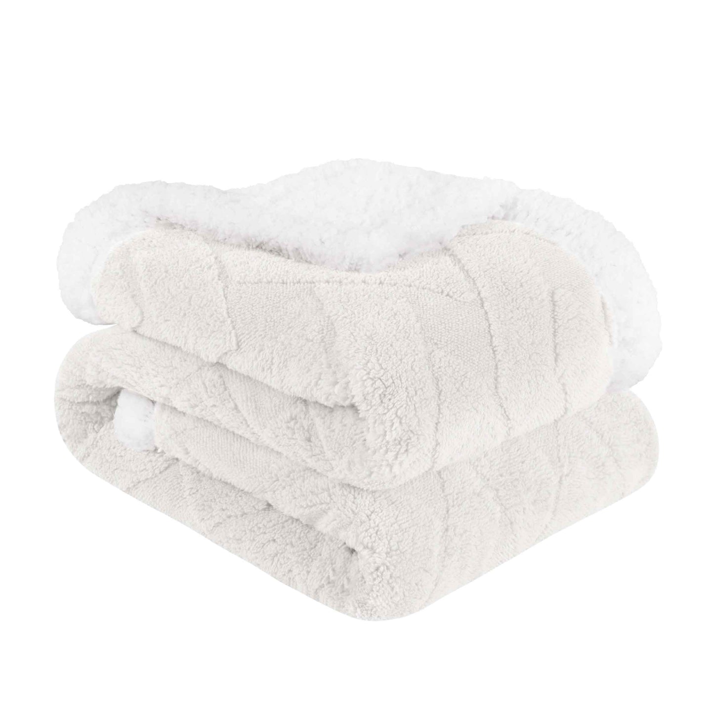 Nuuk Jacquard Lattice Fleece Plush Fluffy Sherpa Reversible Blanket - White