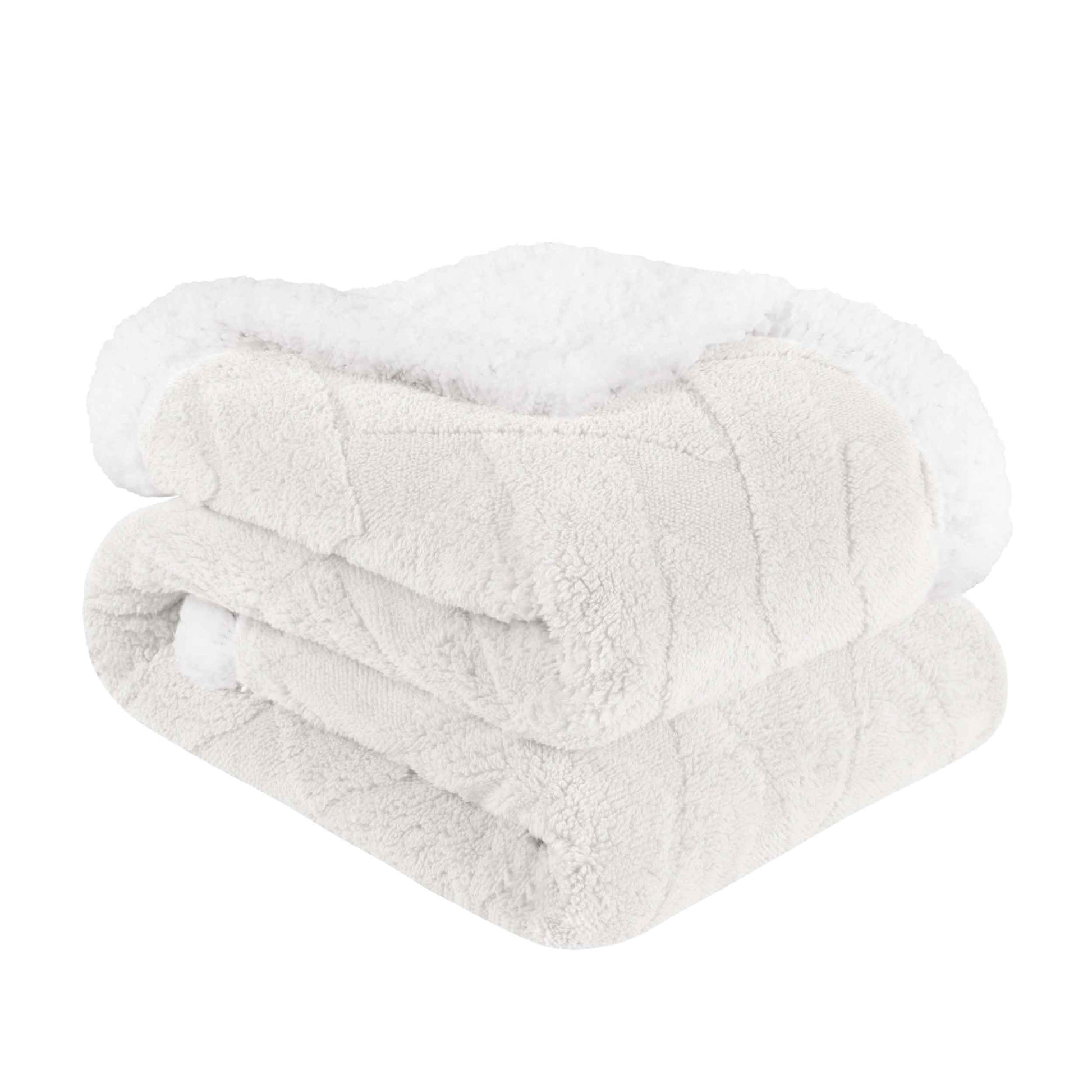 Nuuk Jacquard Lattice Fleece Plush Fluffy Sherpa Reversible Blanket - White