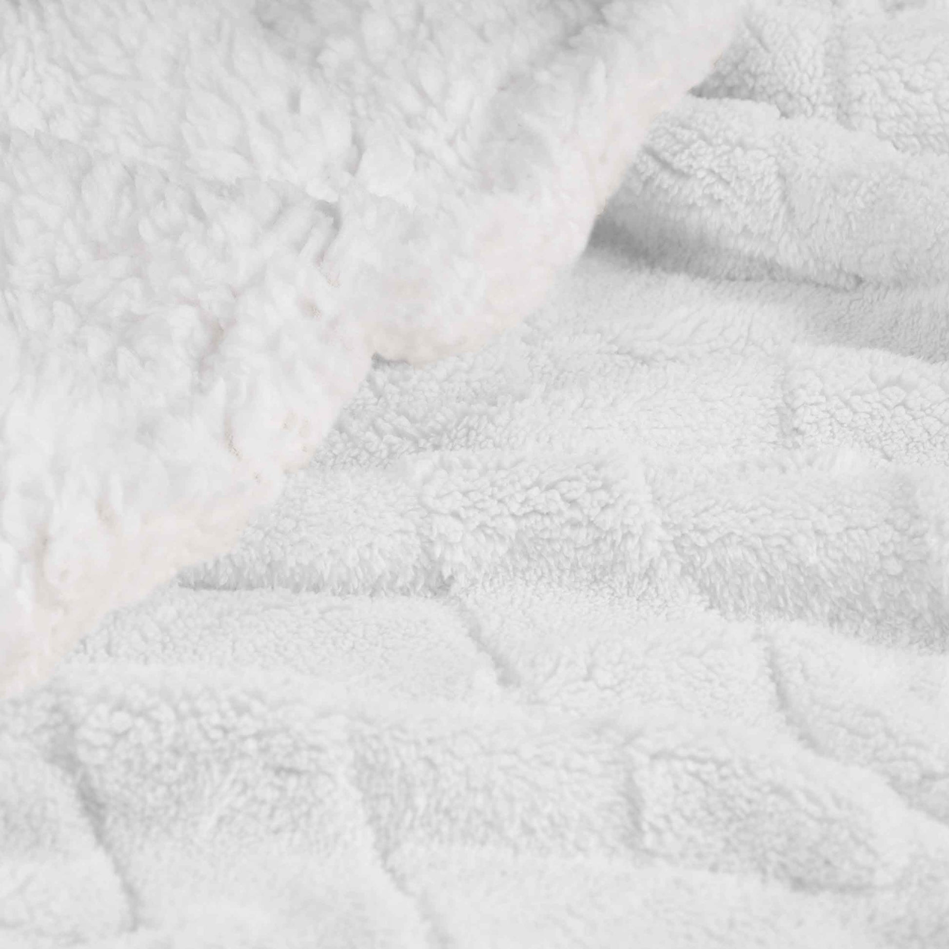 Nuuk Jacquard Lattice Fleece Plush Fluffy Sherpa Reversible Blanket - White