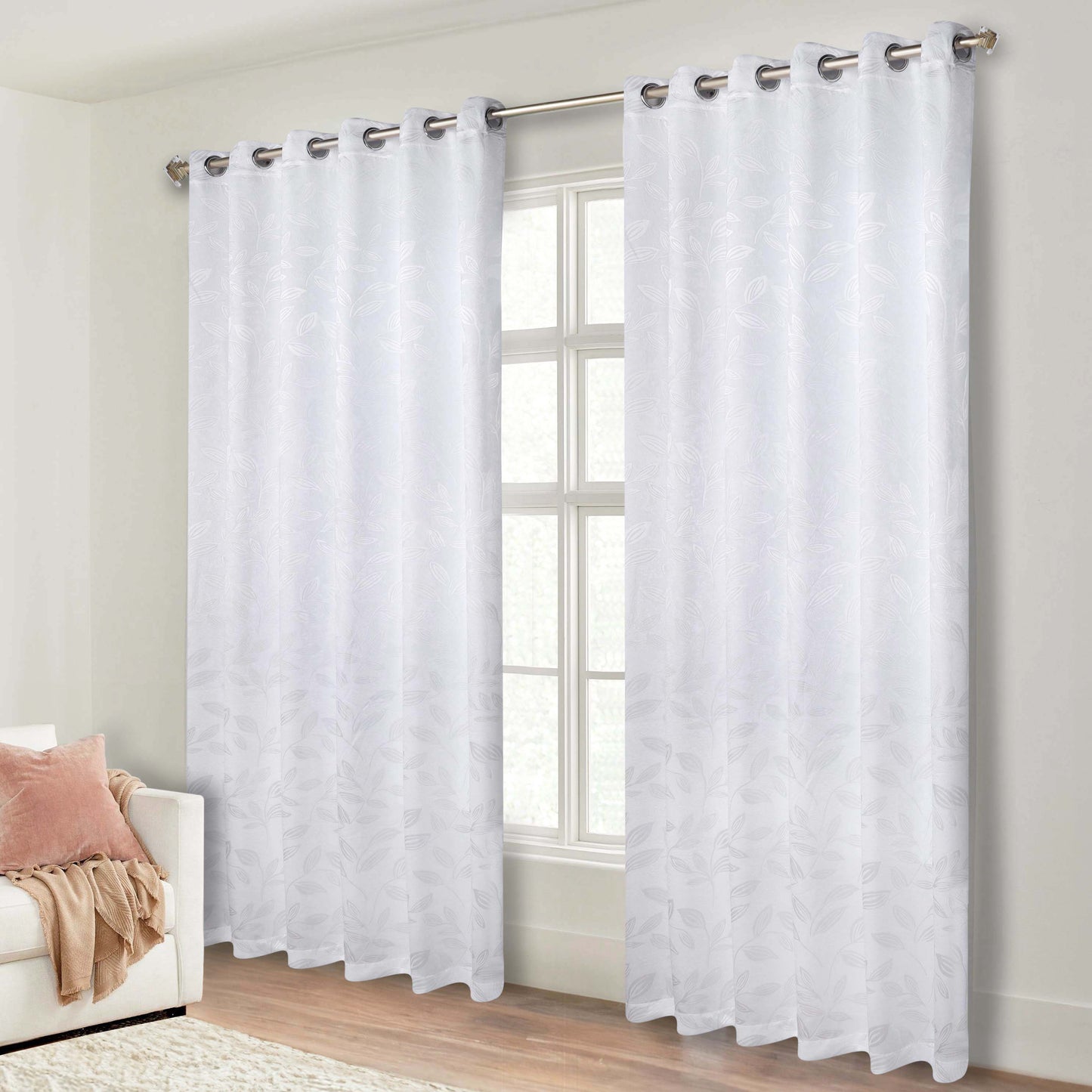 Leaves Room Darkening Grommet Blackout Curtain Panels, Set of 2 - White